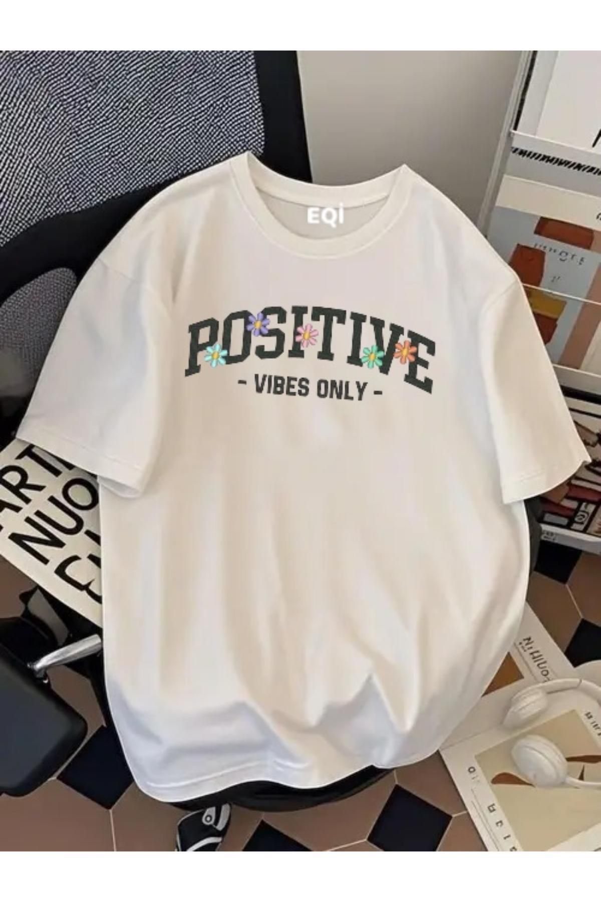 EQİ Positive Vibe Only Baskılı Oversize T-Shirt
