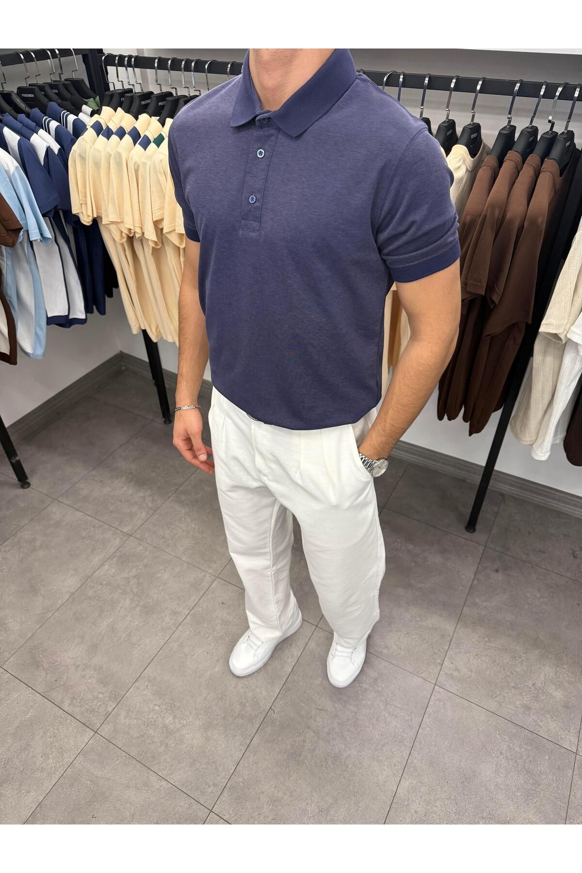 Butik Mericerize Kumaş Ribanalı Yüksek Kalite Polo Yaka Tişört Lacivert