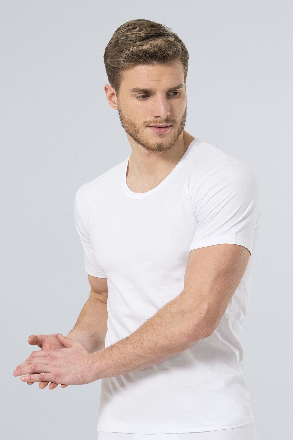 TÜREN-Men's 2-Piece Combed Cotton Crew Neck (Light) Undershirt 3