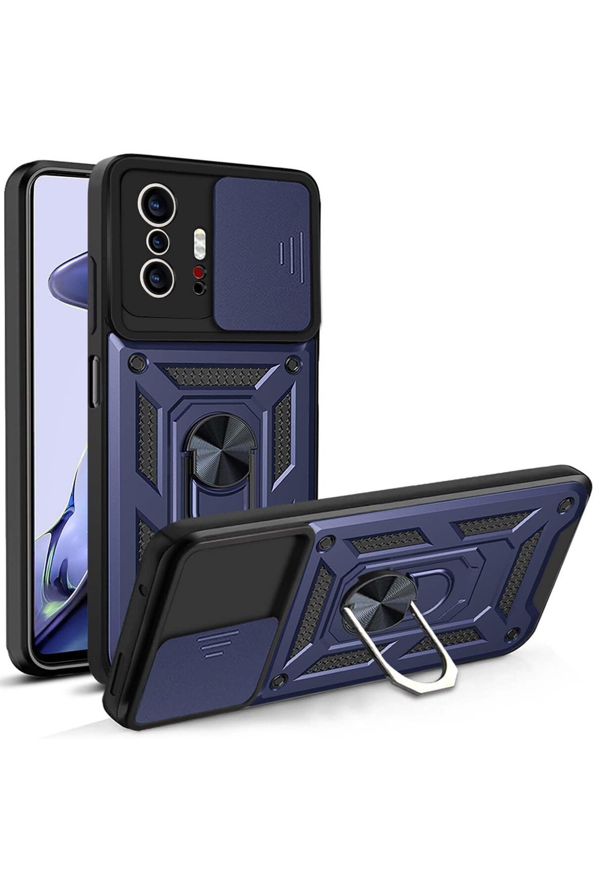 Rivor Xiaomi Mi 11T & Mi 11T Pro Kılıf Kamera Sürgülü Standlı Yüzüklü Darbe Emici Zırh Koruyucu Tank Kapak