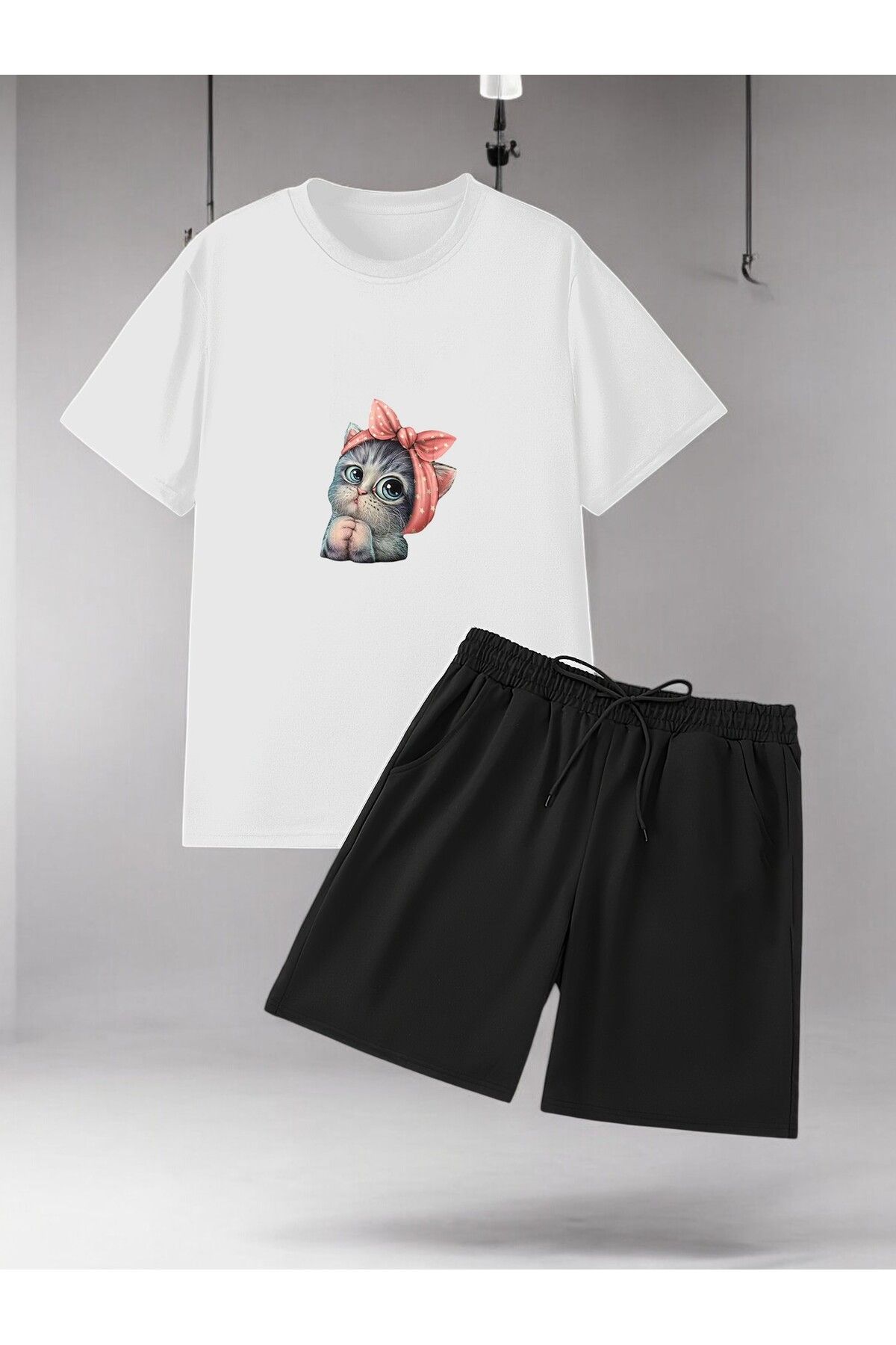 uyguntarz Unisex Minnoş Tasarım Basklı Tshirt Şort Takımı