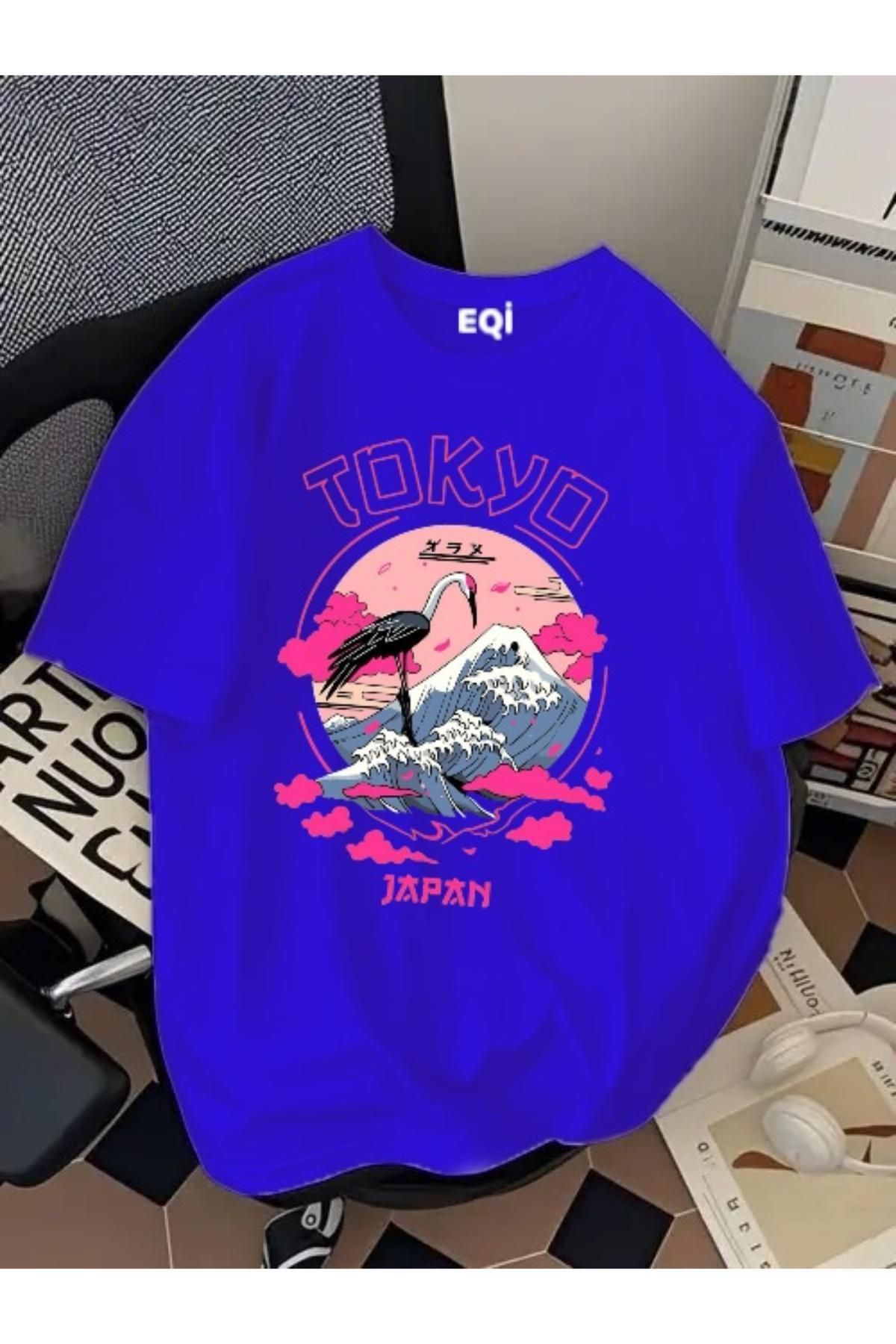 EQİ Tokyo Japon Kuş Baskılı Oversize T-Shirt