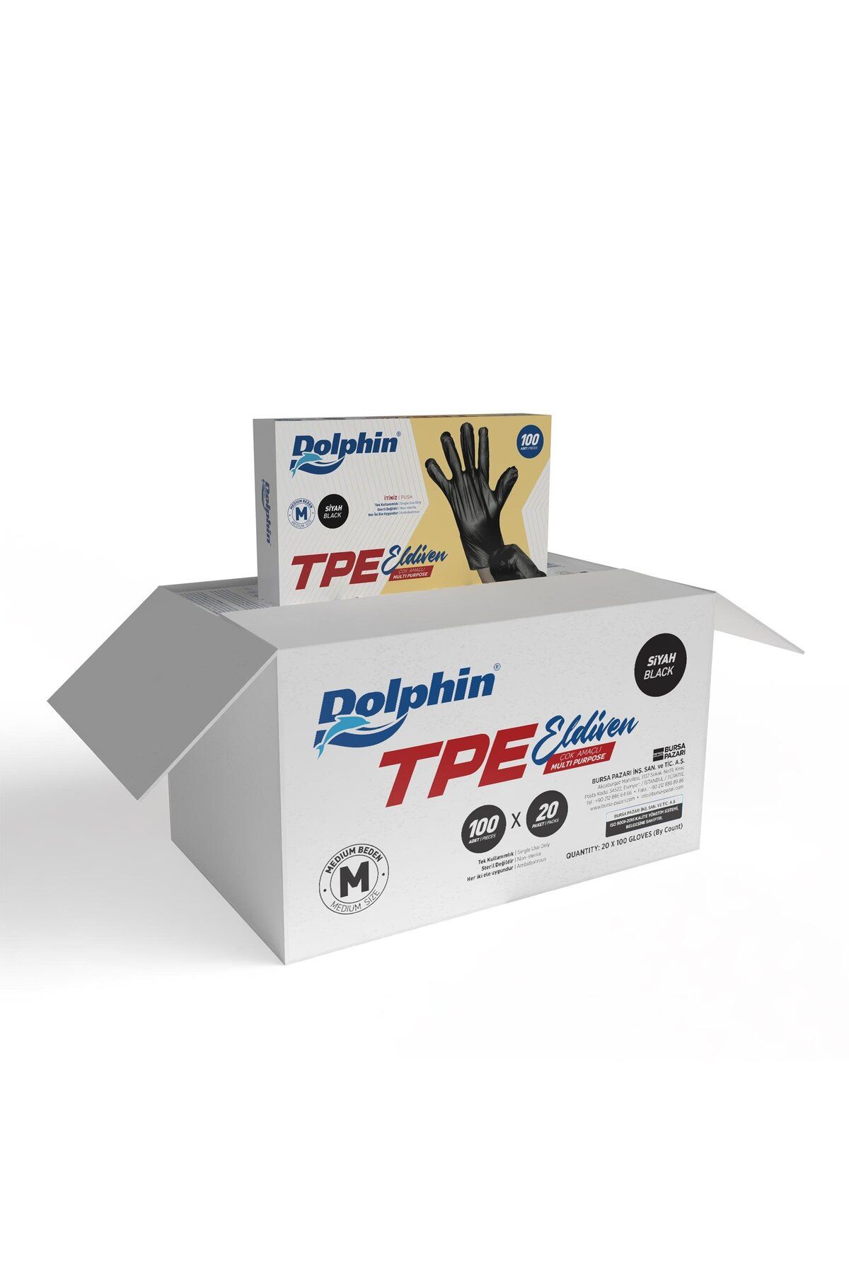 alsepeteavm Dolphin Siyah Tpe Eldiven M Beden 100 Adet X 20 Paket - Koli