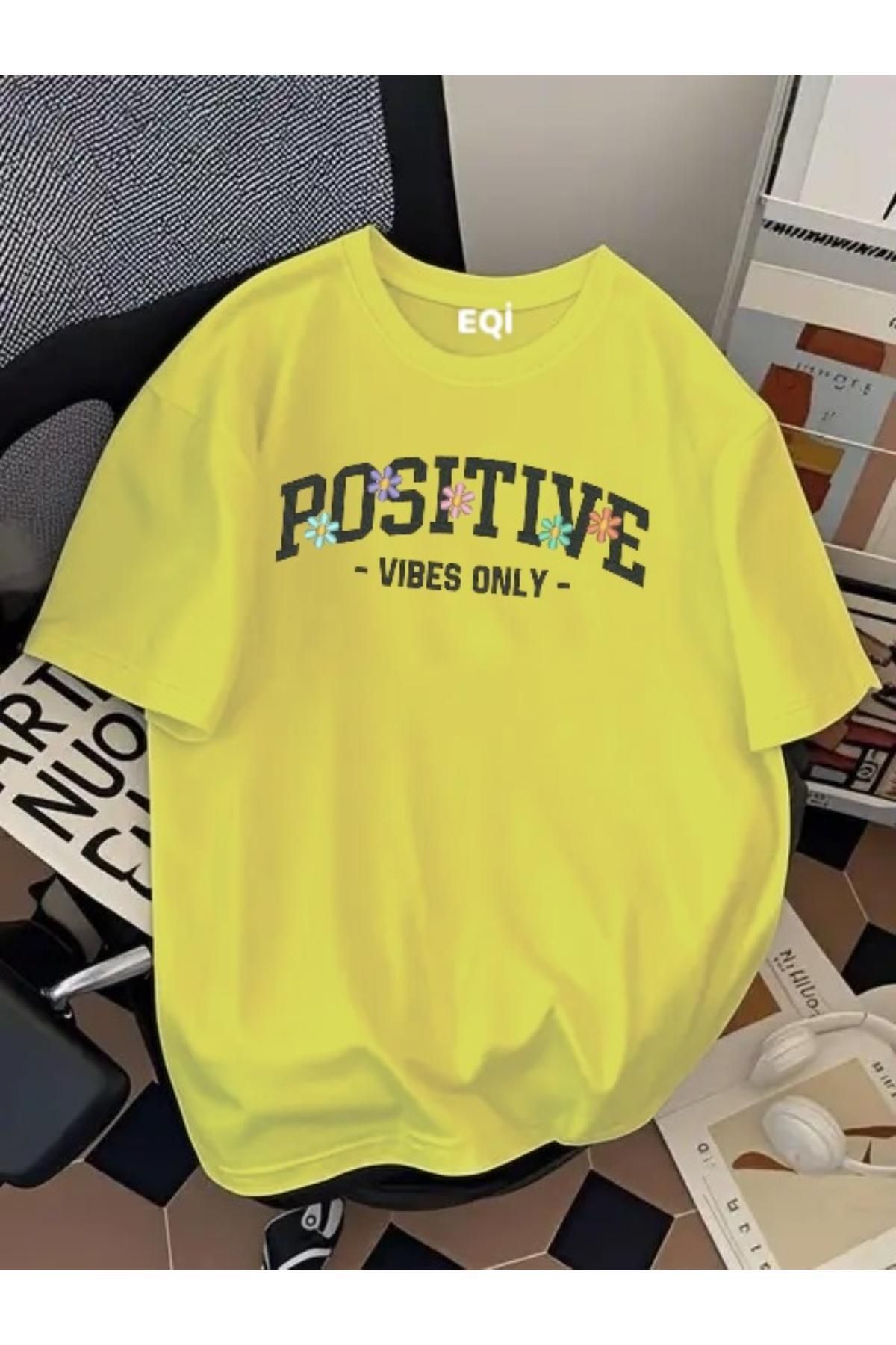 EQİ Positive Vibe Only Baskılı Oversize T-Shirt
