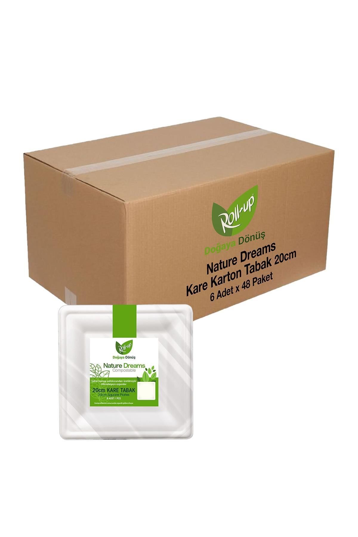 alsepeteavm Roll-up Doğaya Dönüşümlü Kare Karton Tabak 20cm 6 Adet X 48 Paket (KOLİ)