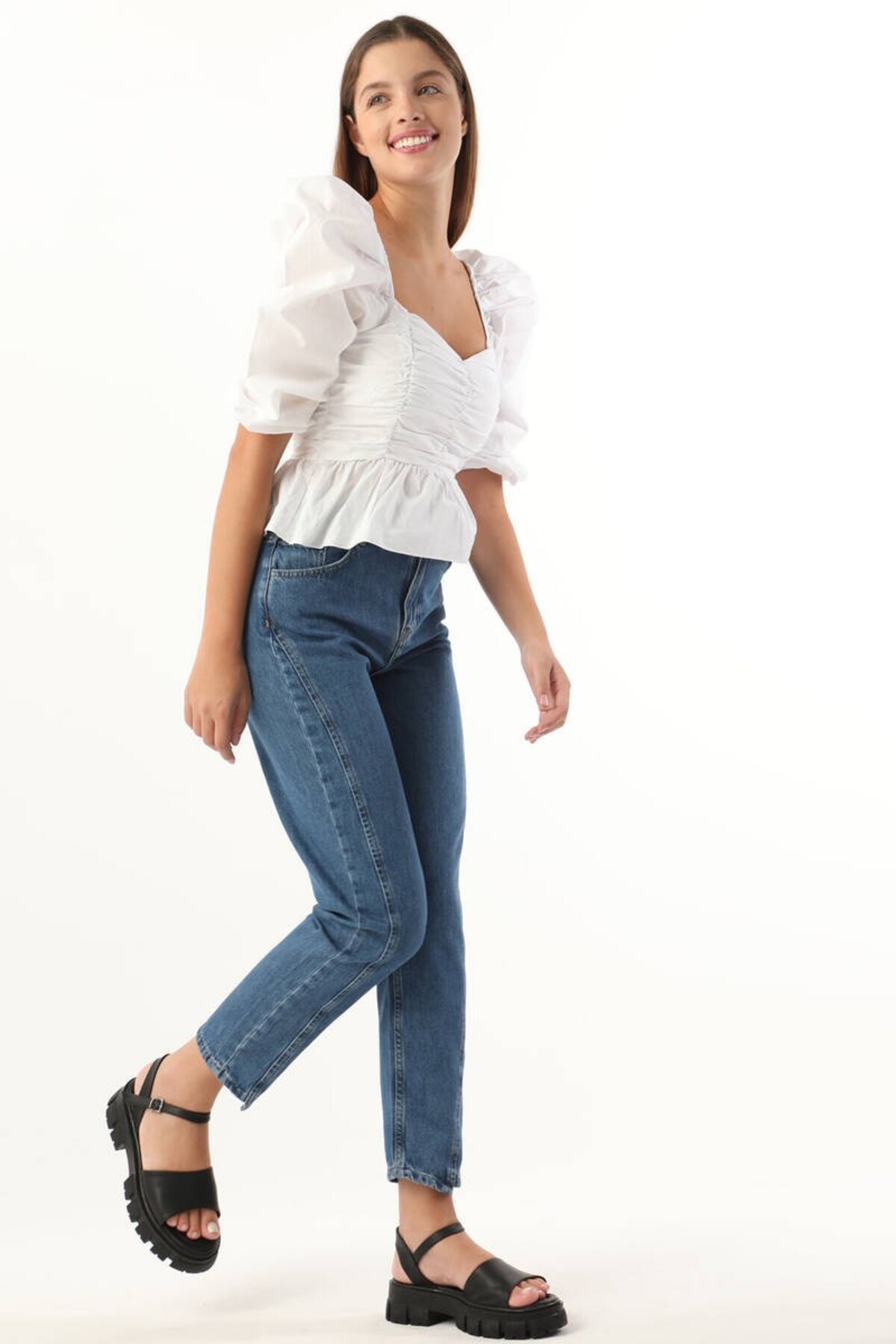 BANNY JEANS  Kadın Yüksek Bel Jean Pantolon Mavi - Görsel 4