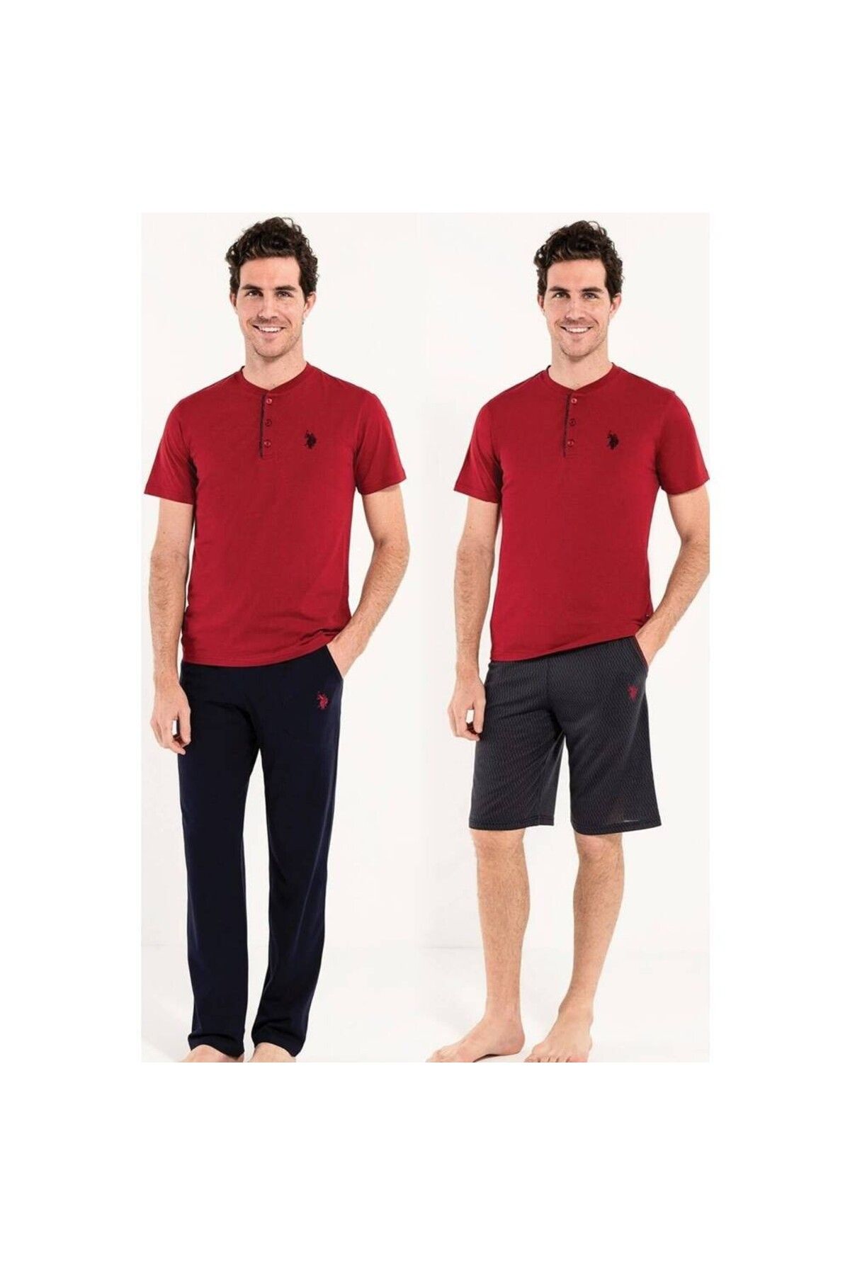شلوار پیژامه قرمز مردانه پایه. ست لباس خواب 3 تیکه Polo Assn Claret Red U.S. Polo Assn.