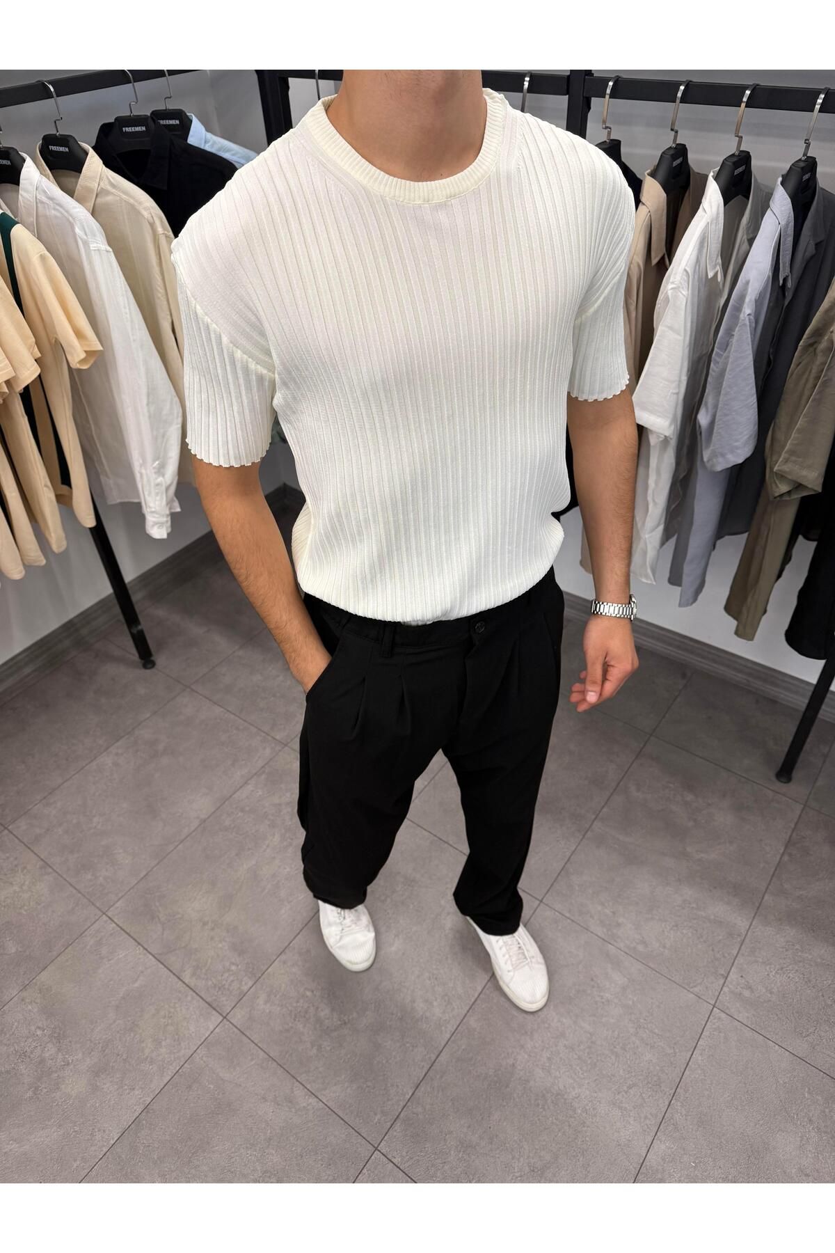 Butik Fitilli Lazer Kesim Triko %100 Likralı Beyaz