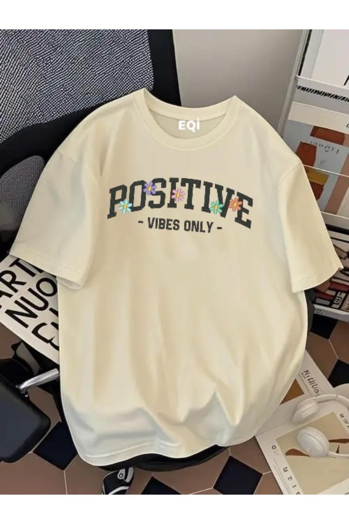 EQİ Positive Vibe Only Baskılı Oversize T-Shirt