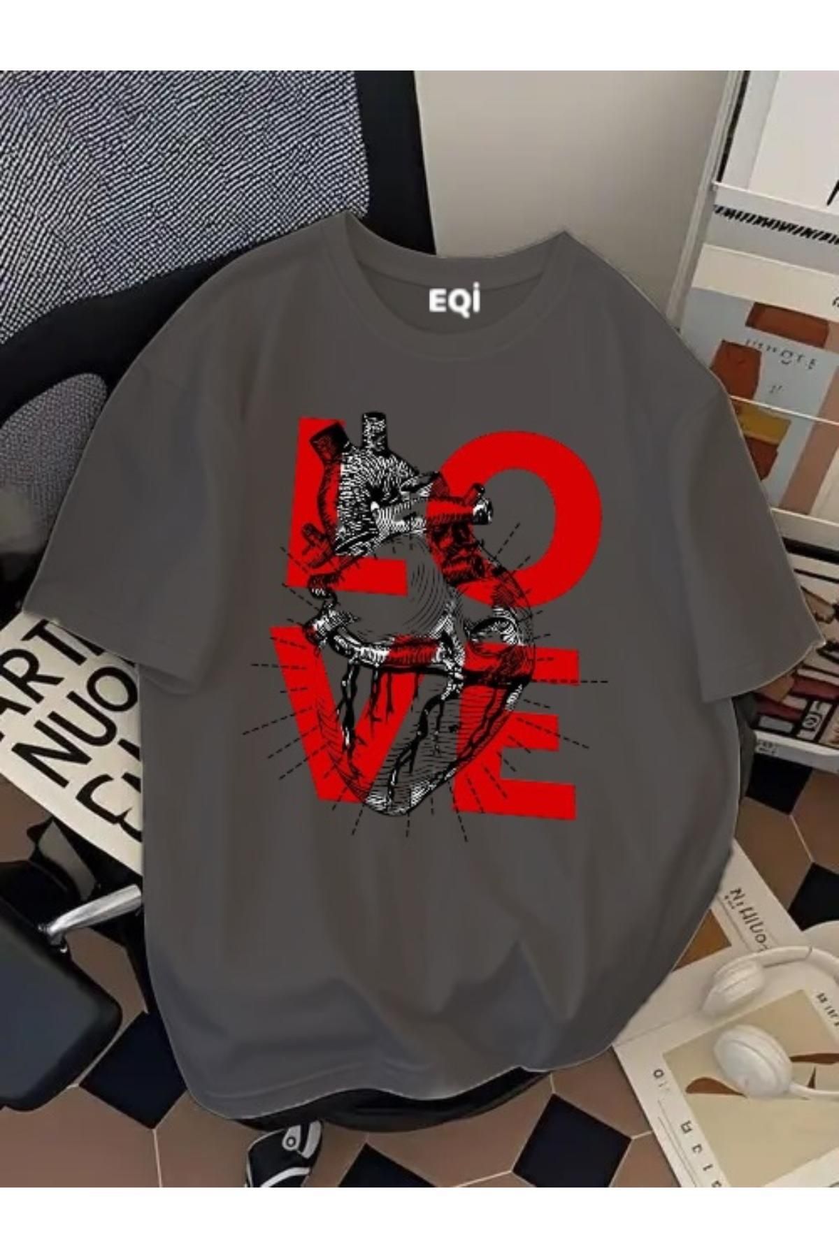 EQİ Love Kalp Baskılı Oversize T-Shirt