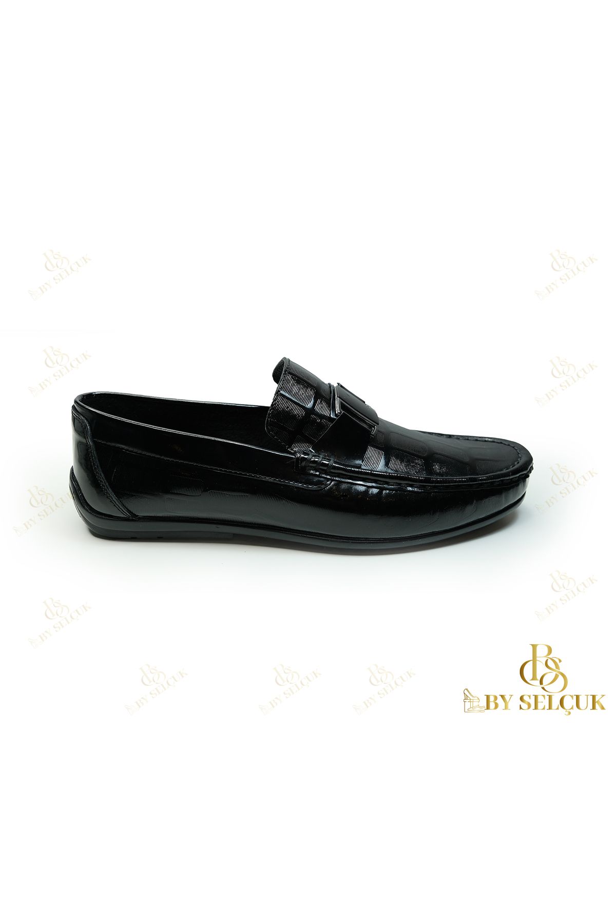 By Selçuk Loafer siyah kroko baskı deri ayakkabı