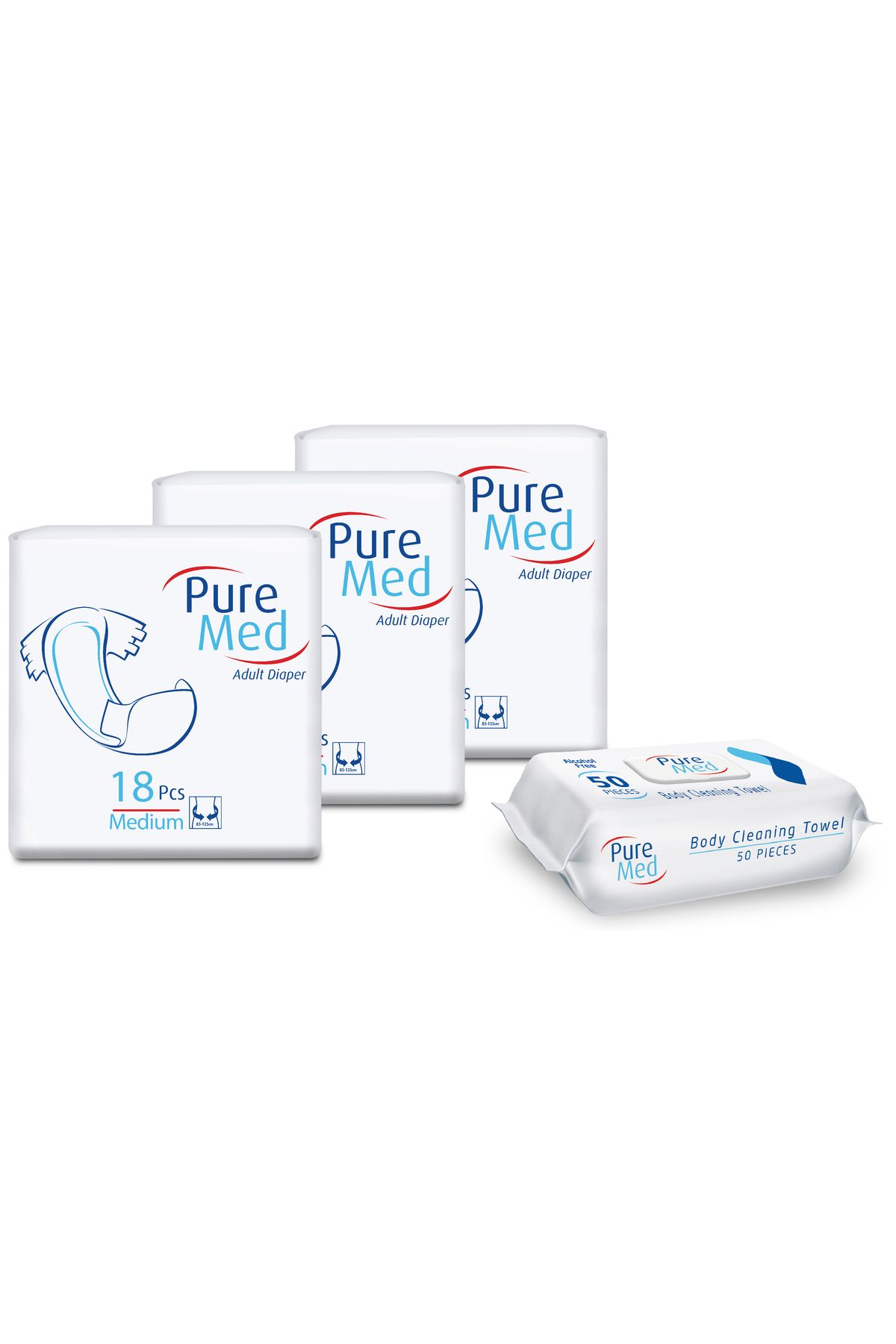 Pure Set 3x Pure Med Eco M Scutece Adult, 54 Buc + 1x Șervețele Umede Igienice Pure Med, 50 Buc - One Size