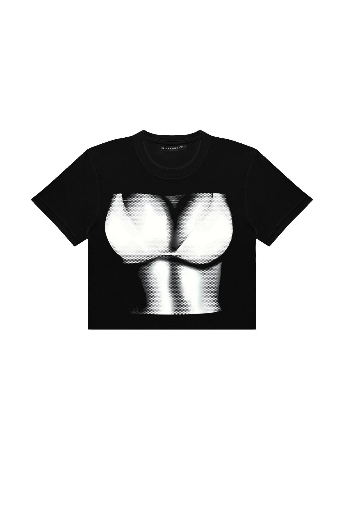 Bak Moda Silhouette Boobs Baskılı Siyah Crop Top