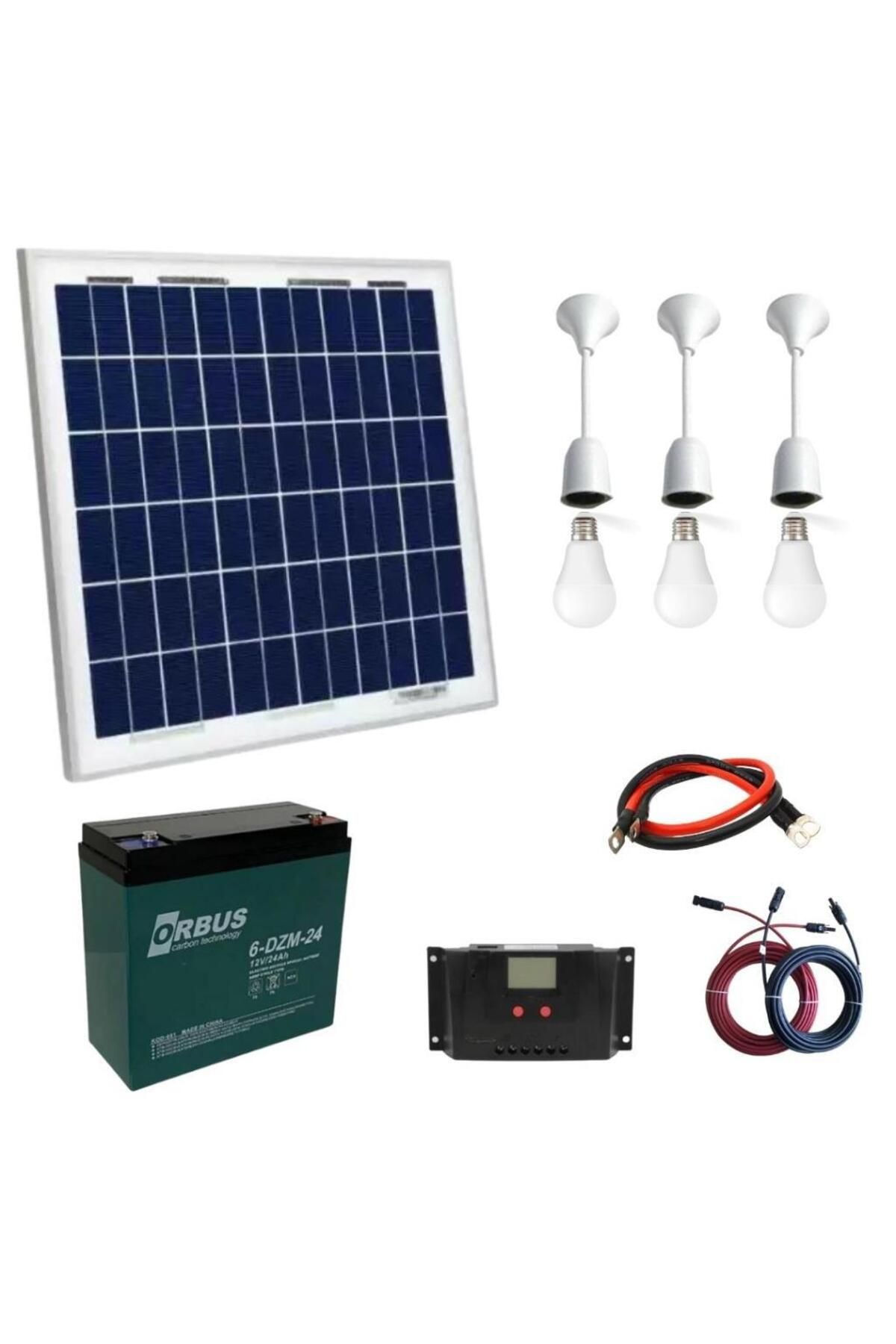 Fabri Solar Güneş Enerjisi Aydınlatma Paketi – 1X 10Ah Şarj Kontrol Cihazı + 1X 50W Güneş Paneli +1X 12V 24Ah Ak