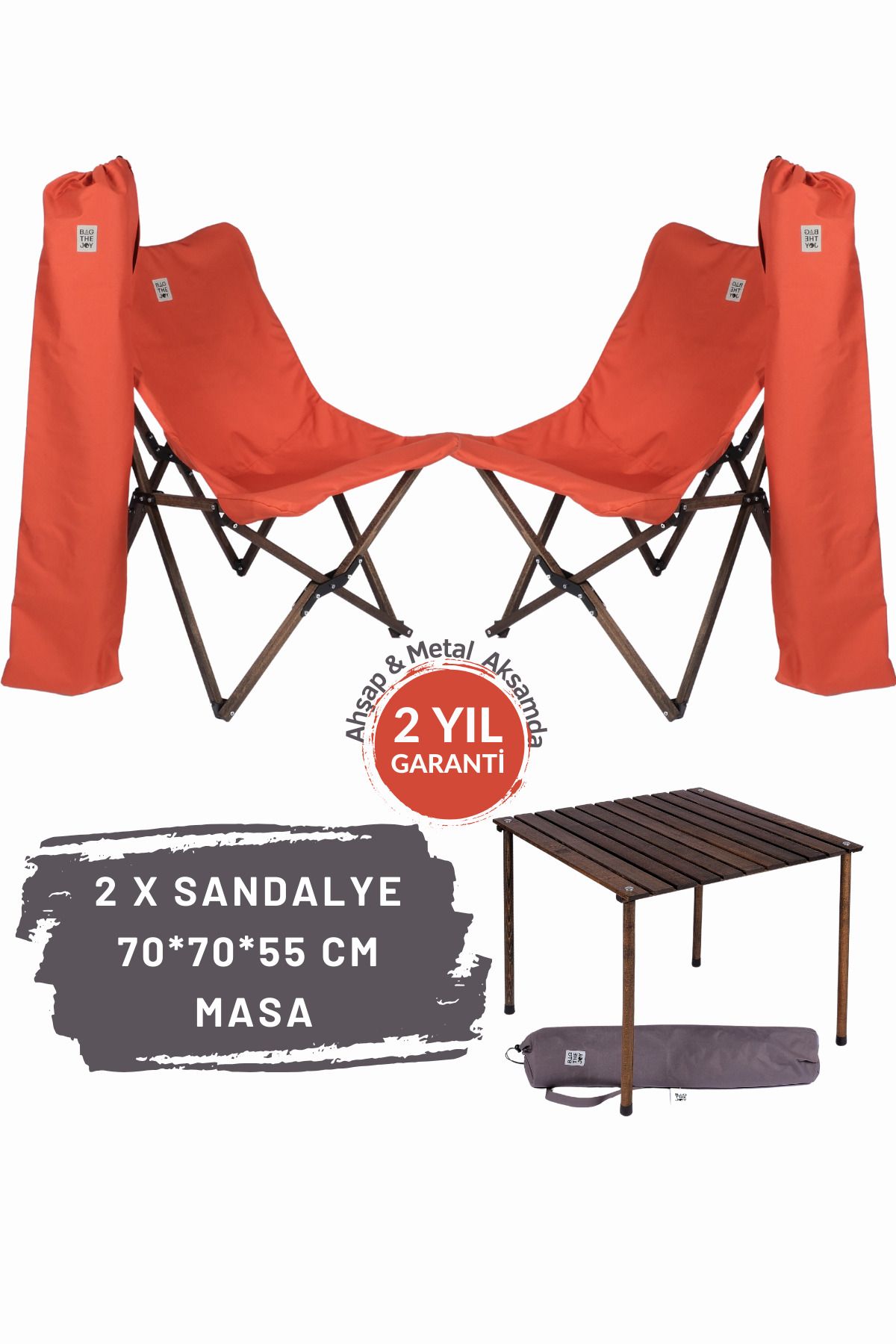 Bag The Joy Ahşap Katlanır Masa Sandalye Seti Antrasit Iskelet Kiremit Kılıf -70x70x55 Antrasit Masa