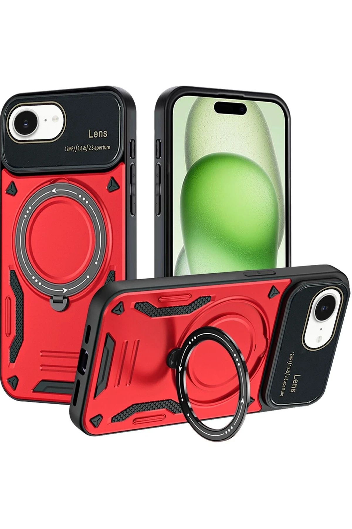 NewFace iPhone 16E Kılıf Joy Lens Standlı Kapak - Kırmızı FERRG