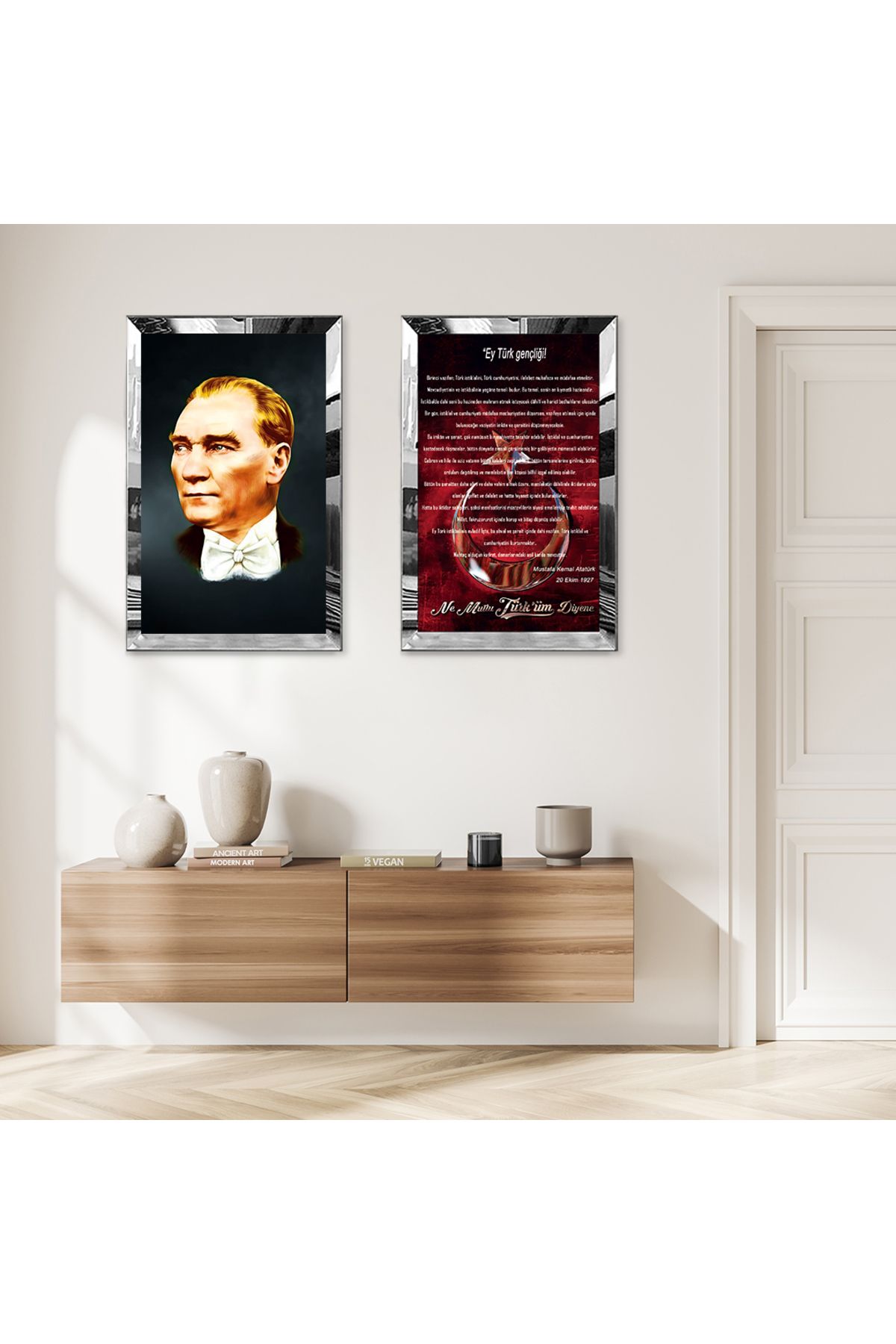 Zevahir Mobilya Dekorasyon-Silver Mirrored Plexi Frame Youth Habitat and Independence Marshal Double Mdf Table Set 1