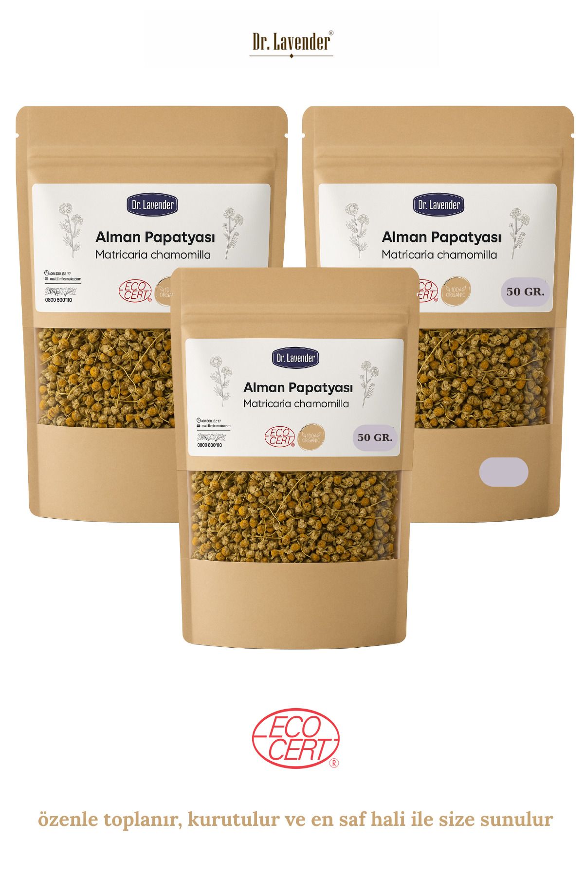 Dr. Lavender Kurutulmuş Papatya Bitki Çayı 50 gram Papatya Çayı 3 Adet Ecocert Sertifikalı