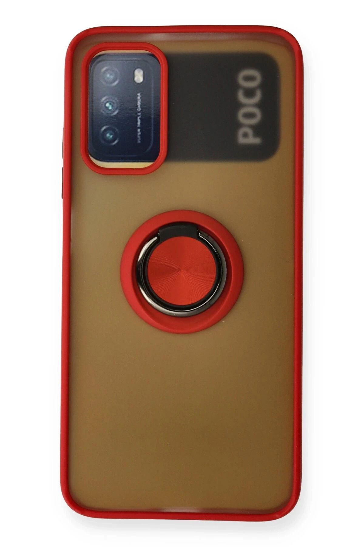 NewFace Xiaomi Redmi 9T Kılıf Montreal Yüzüklü Silikon Kapak - Kırmızı FERRG
