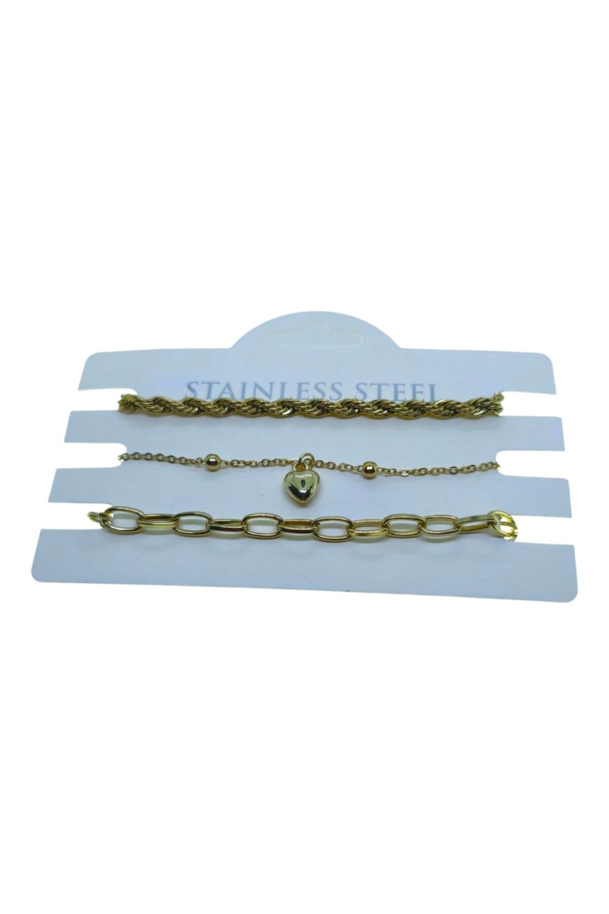 X-Lady Accessories Altın Renk Burgu Top Kalp Dd Zincir Kombin Çelik Bileklik - 3325