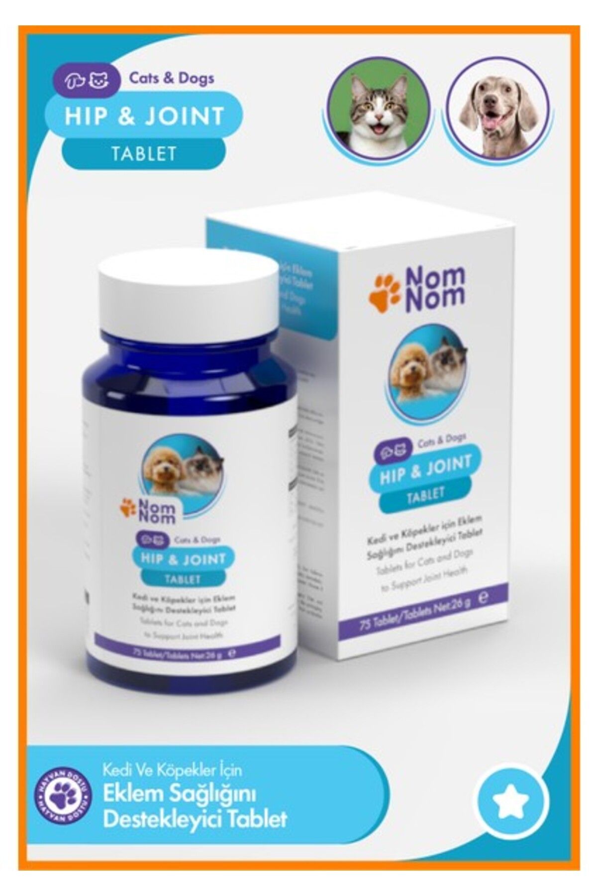 Gimcat NomNom Kedi ve Köpek Hip & Joint Glukozamin Tablet 75'li – Hareket Kabiliyeti Desteği