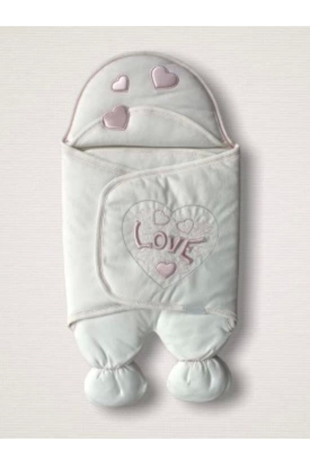 Diji Baby Yenidoğan Lüks Üç Kalp Love Nakışlı Kız Bebek Ayaklı Kundak Bebek Battaniyesi