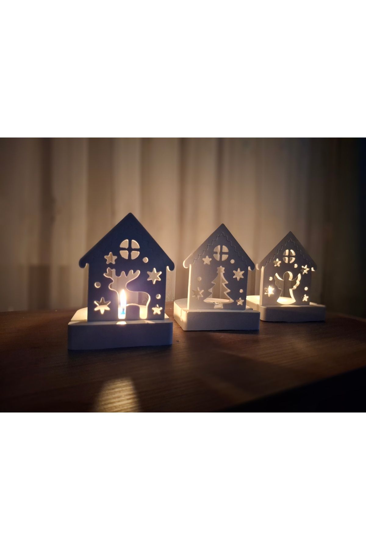 YILDIZ DECOR 6 Parça Yılbaşı Mumluk Ren Geyigi Melek Çam Agacı Dekoratif Mumluk Okyanus esintisi Mum Hediye