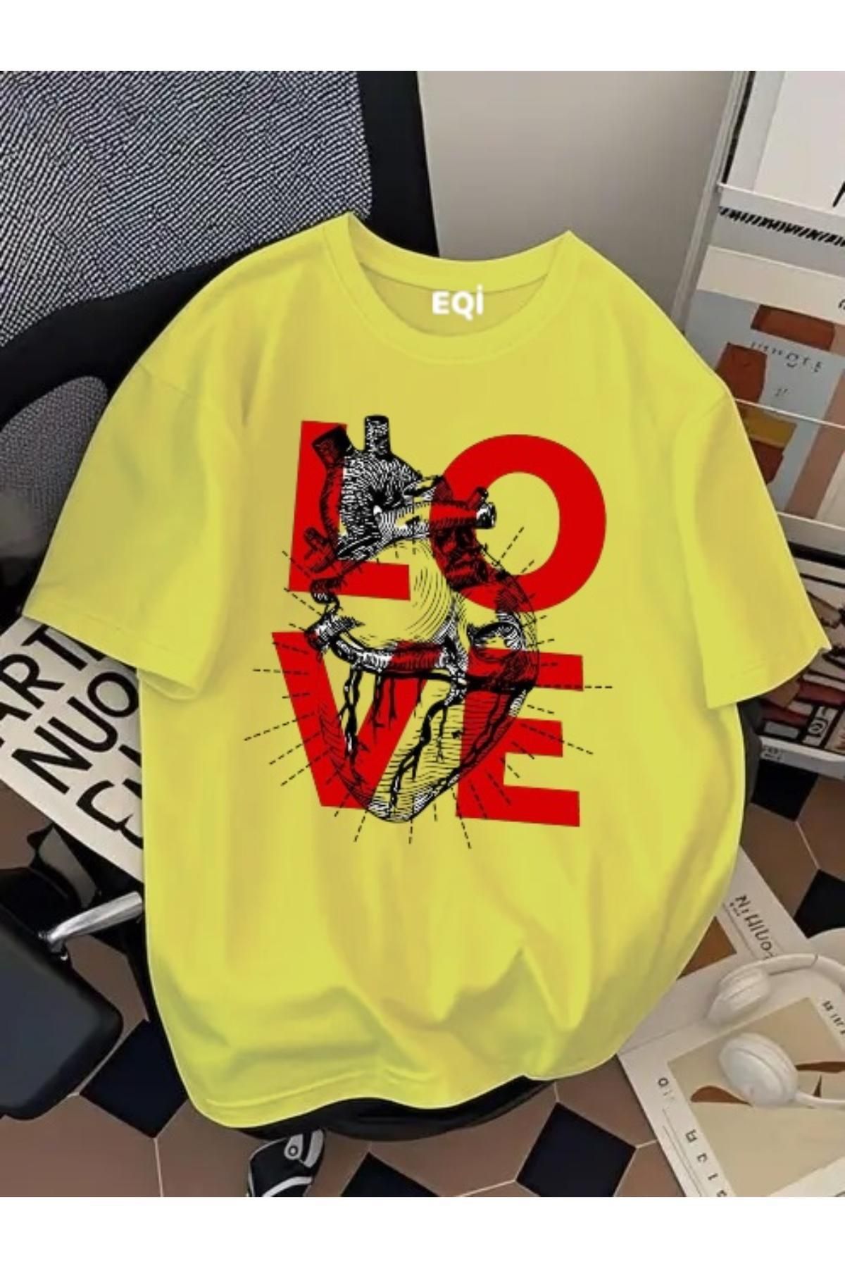 EQİ Love Kalp Baskılı Oversize T-Shirt