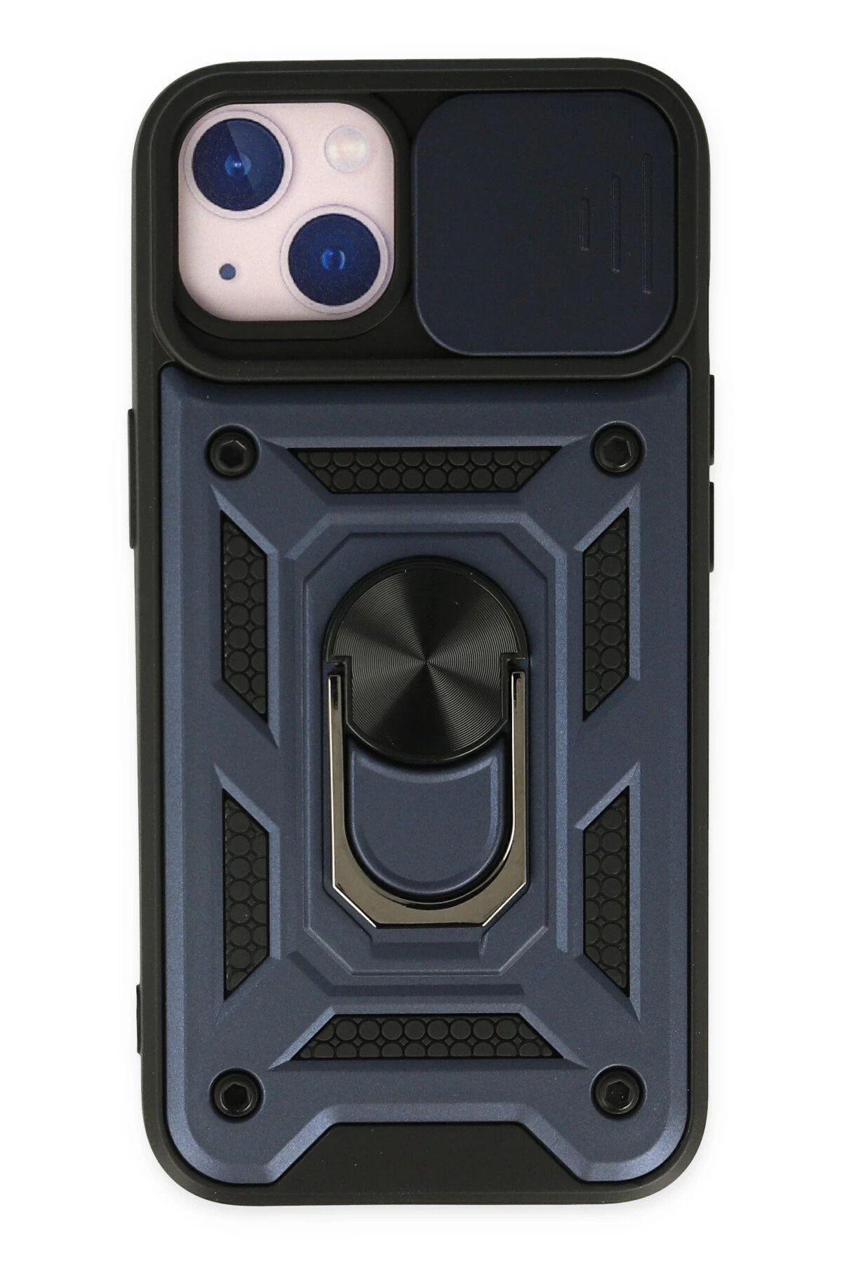 NewFace iPhone 14 Kılıf Pars Lens Yüzüklü Silikon - Lacivert FLKRY