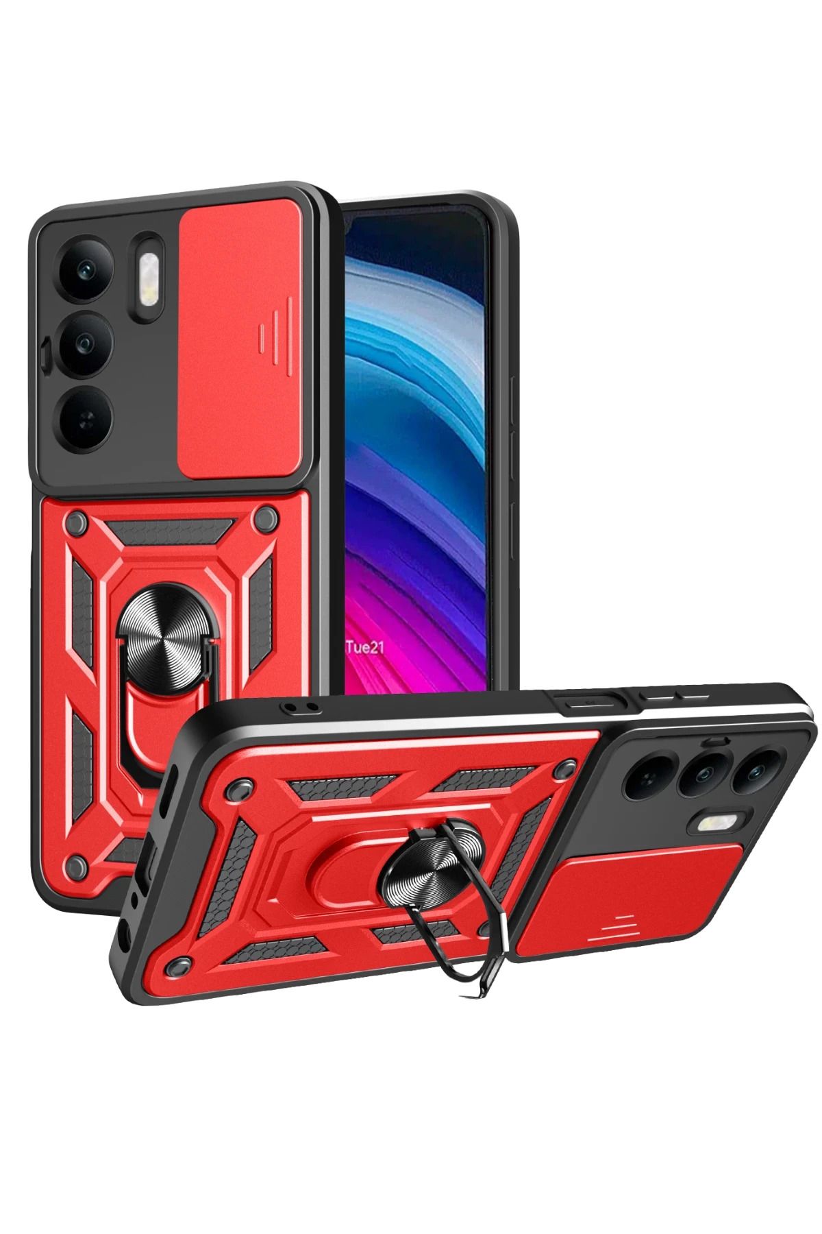 NewFace Realme C75 4G Kılıf Pars Lens Yüzüklü Silikon - Kırmızı FERRG