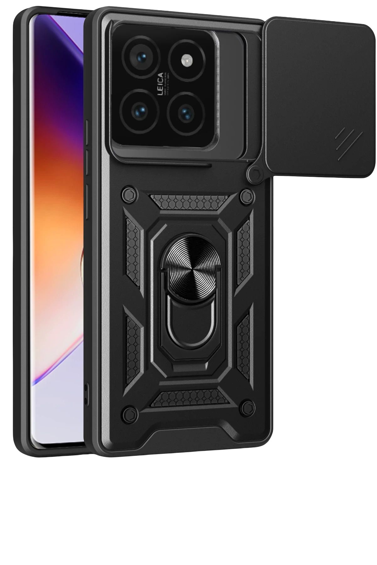 NewFace Xiaomi Mi 14T Pro Kılıf Pars Lens Yüzüklü Silikon - Siyah FERRG