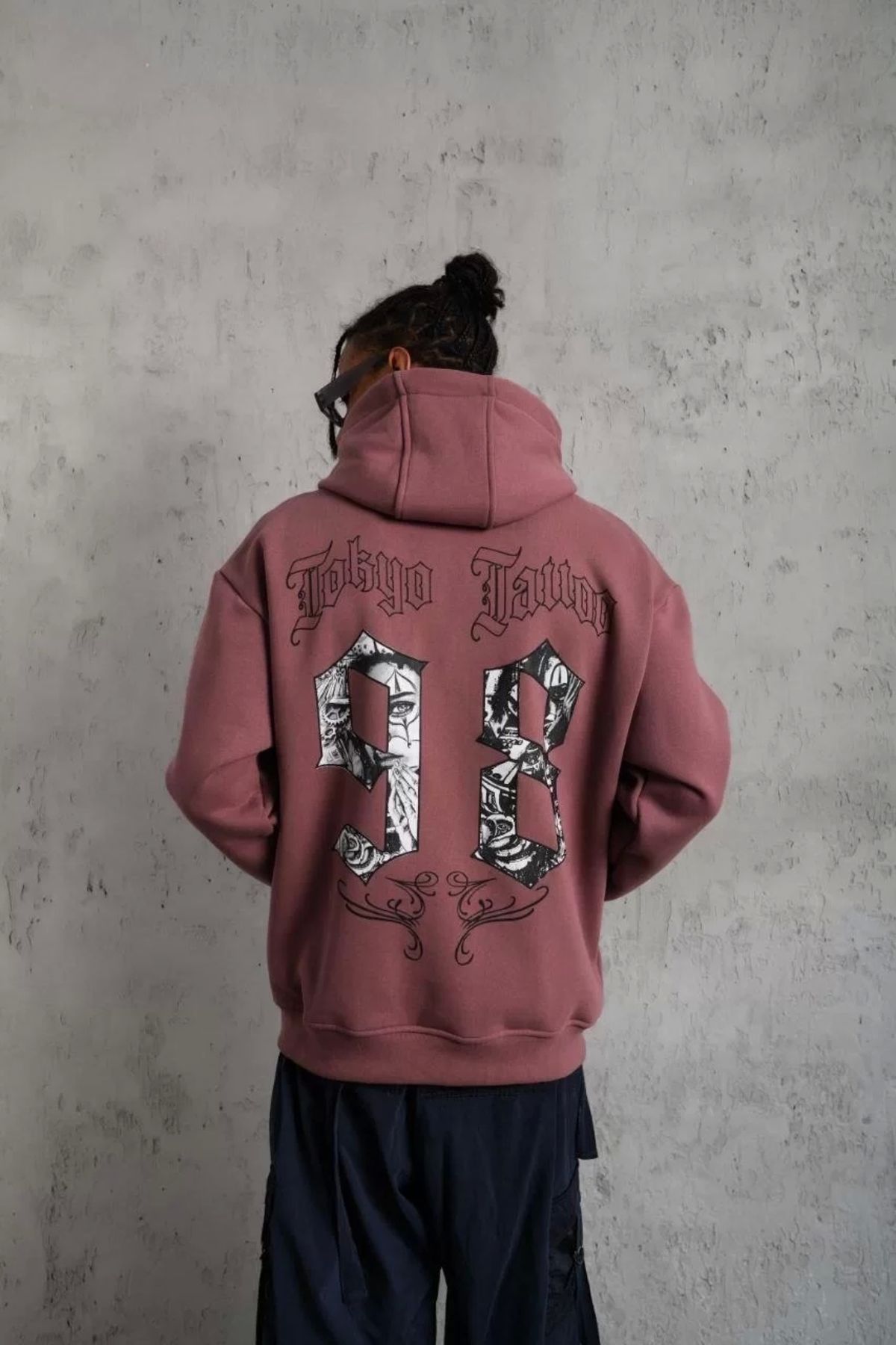 luz&pos Erkek 98 Baskılı Kapşonlu Sweat - Gül Kurusu