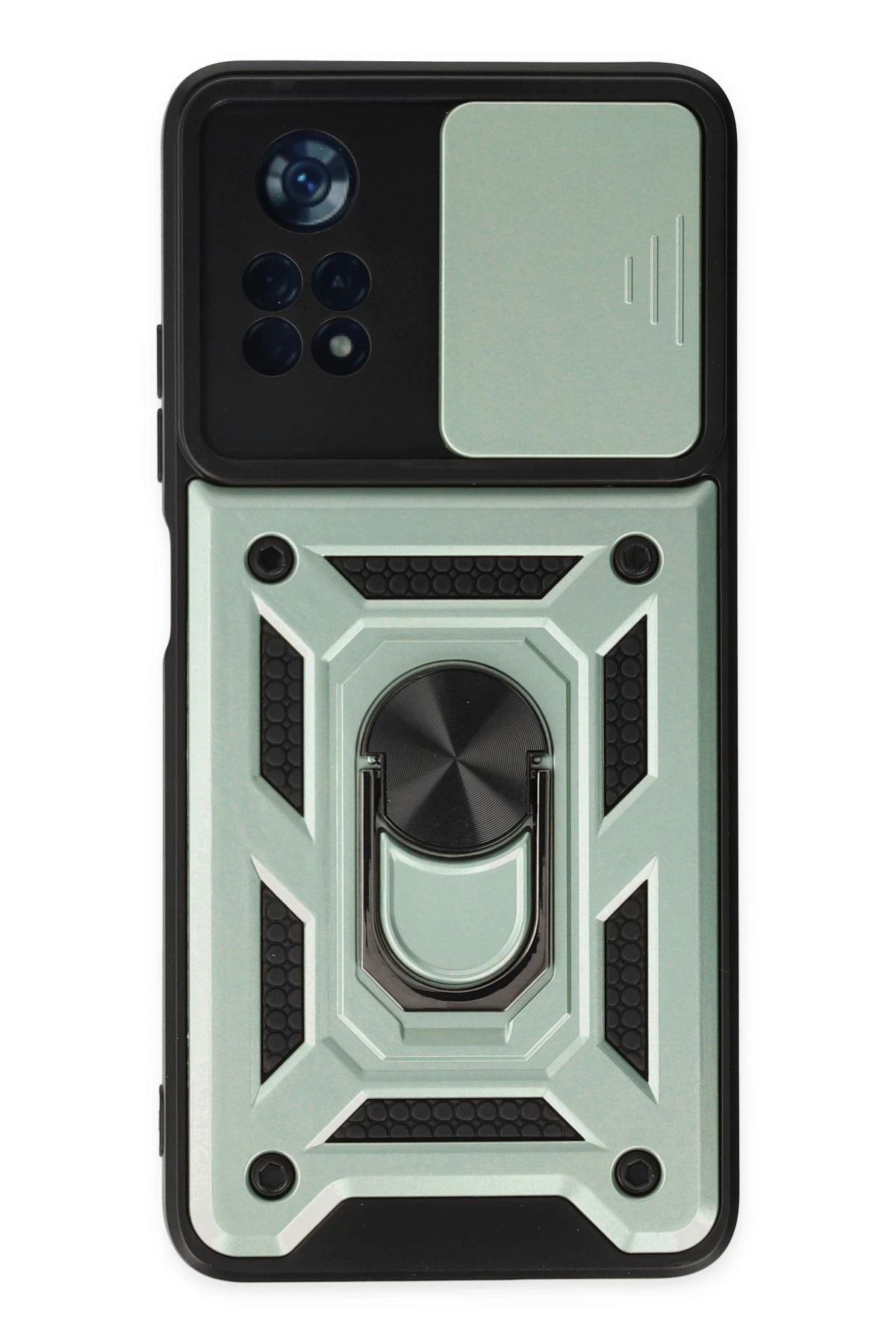 NewFace Xiaomi Poco X4 Pro 5G Kılıf Pars Lens Yüzüklü Silikon - Yeşil FLKRY