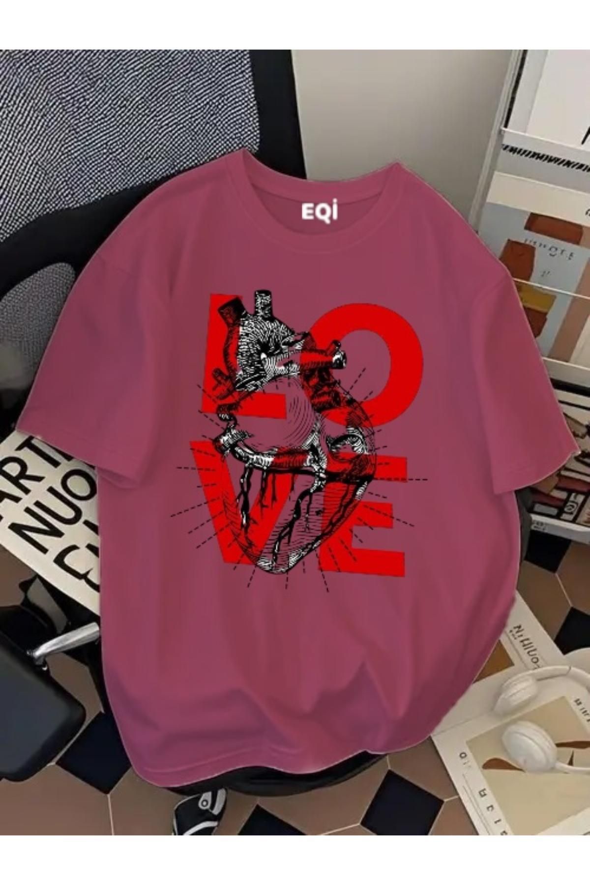 EQİ Love Kalp Baskılı Oversize T-Shirt