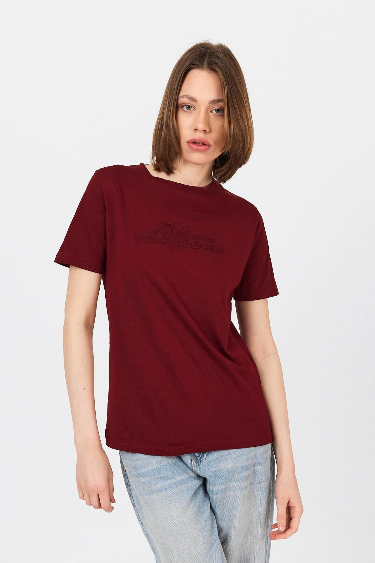 Rays Bordo Yazı Kabartmalı Tişört 25223