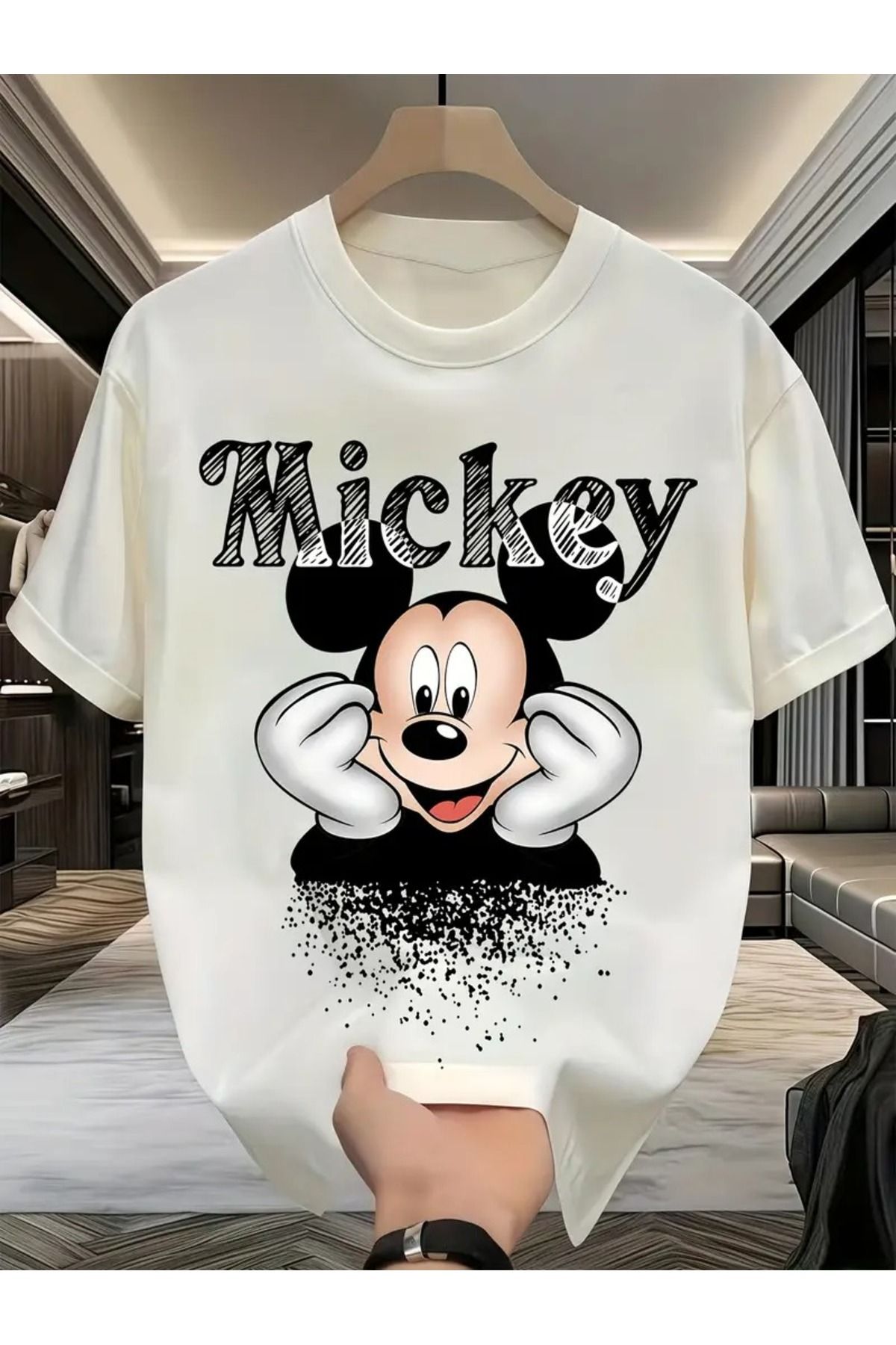 LAND MODA Erkekler ve kadınlar için Mickey Mouse grafik tişört - Rahat yuvarlak yaka kısa kollu tişört