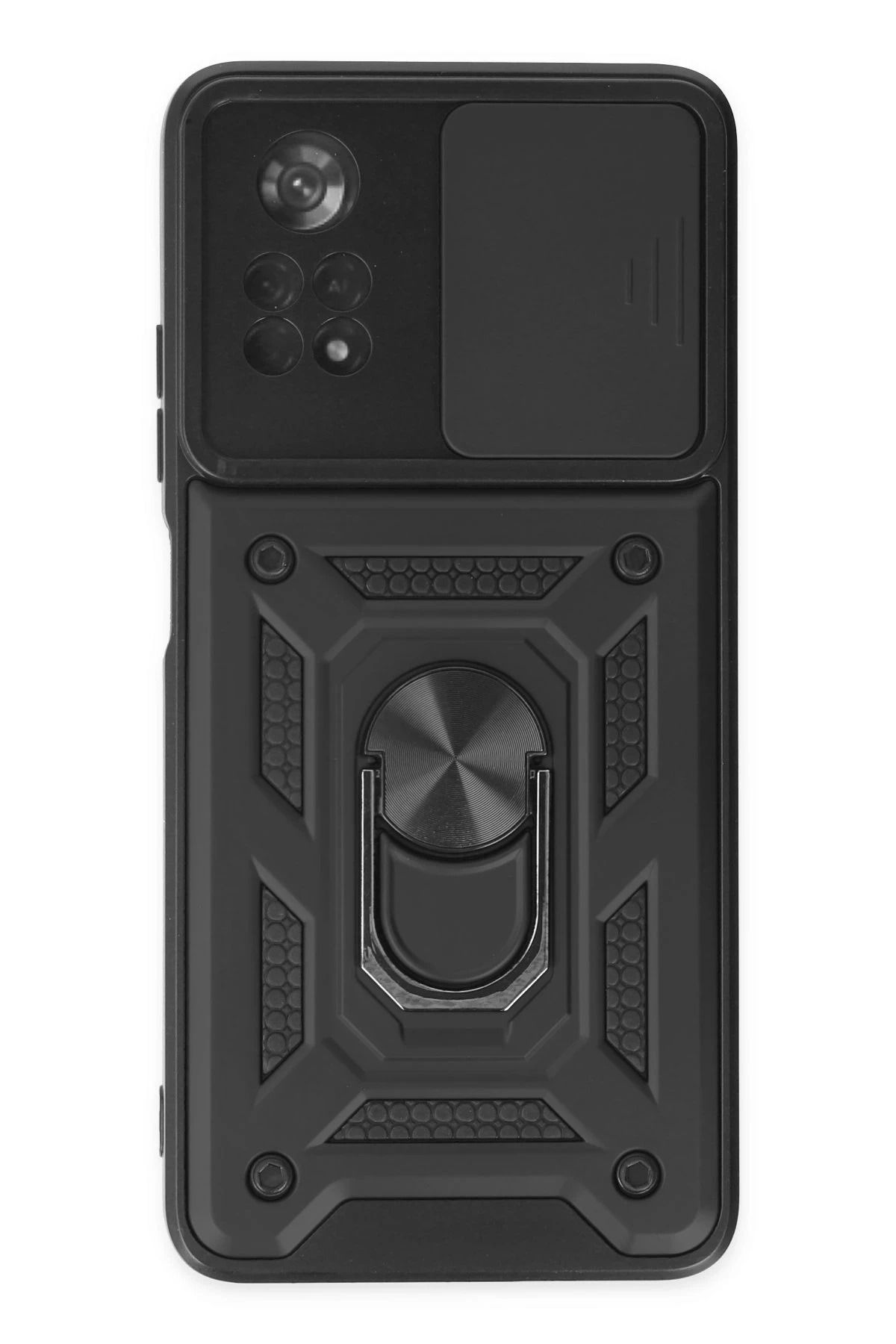 NewFace Xiaomi Poco X4 Pro 5G Kılıf Pars Lens Yüzüklü Silikon - Siyah FLKRY