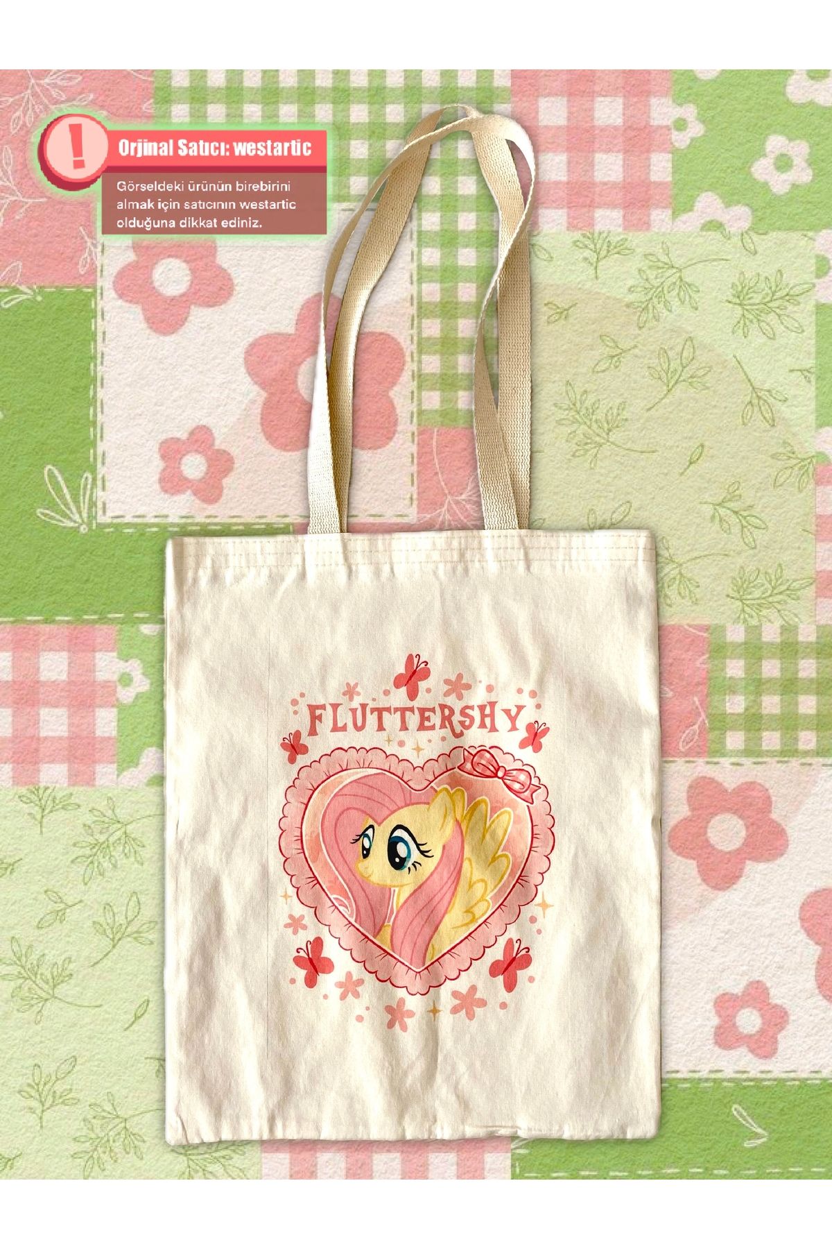 westartic My Little Pony Fluttershy Tote Kumaş Bez Çanta