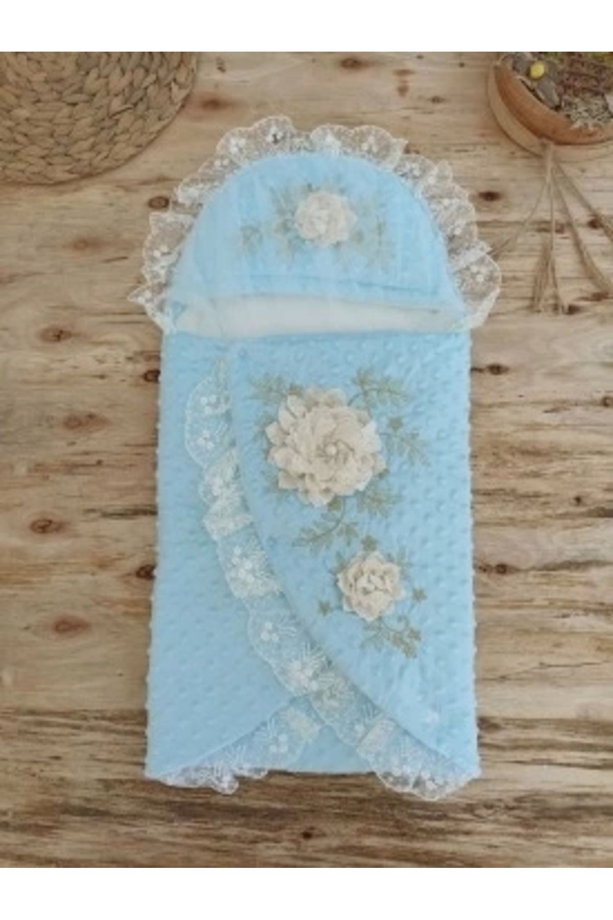 Diji Baby Yenidoğan Topçikli Gül Bahçesi Tül Örtülü Kız Erkek Bebek Klasik Kundak Bebek Battaniyesi
