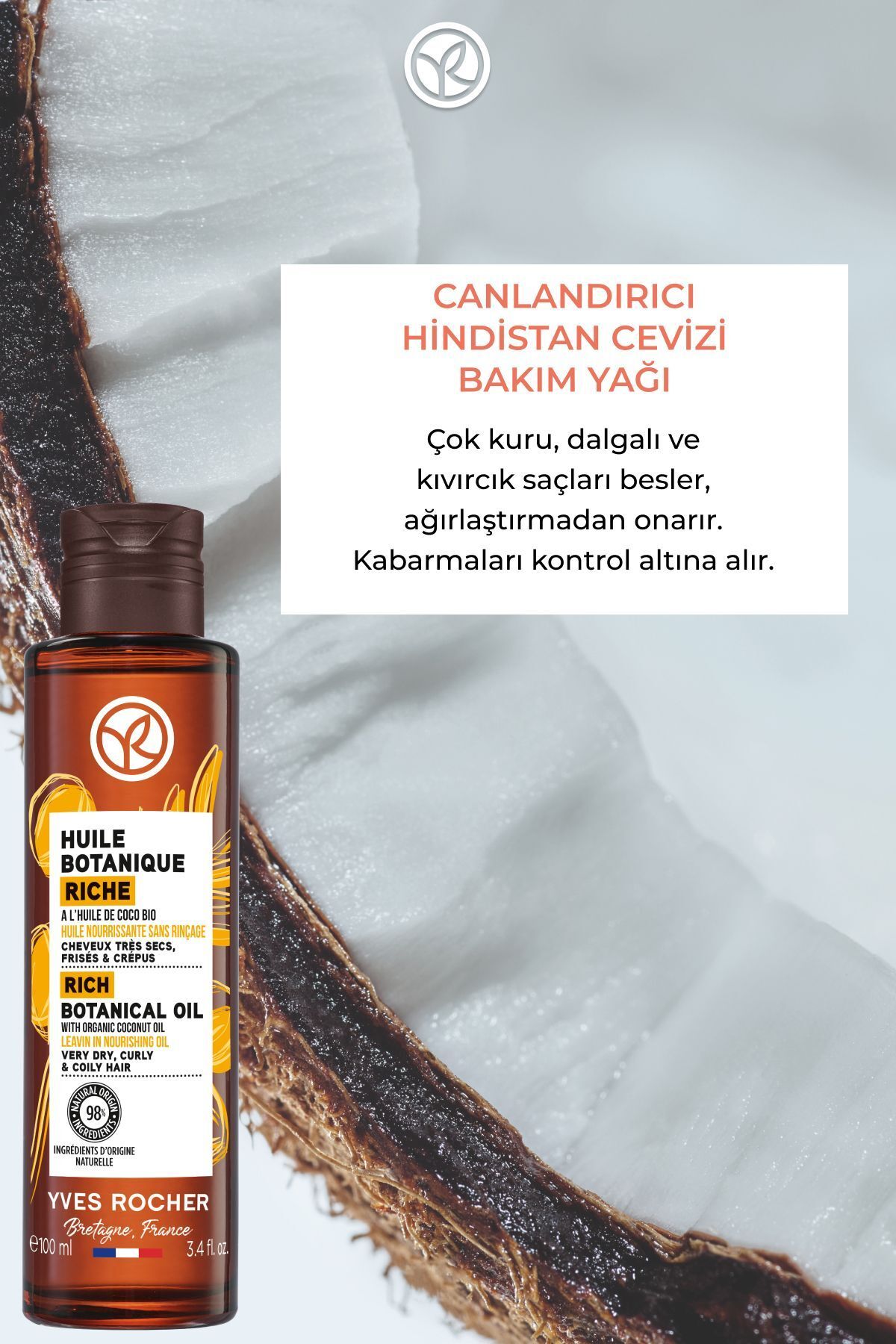سرم و روغن مو مردانه زنانه احیای مراقبت از نارگیل همه موها HUILE BOTANIQUE PREBIOTIC VEGAN 100ML Yves Rocher
