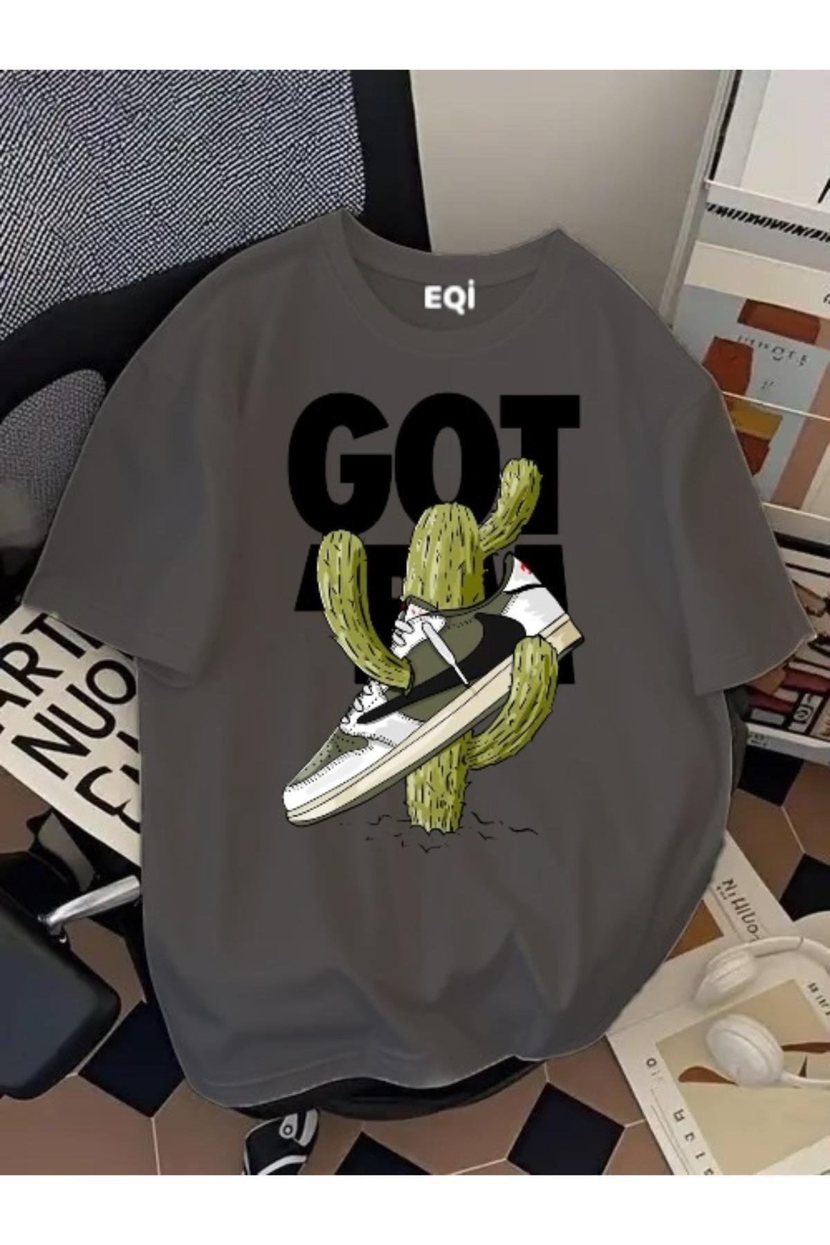 EQİ Got It Kaktüs Ayakkabı Baskılı Oversize T-Shirt
