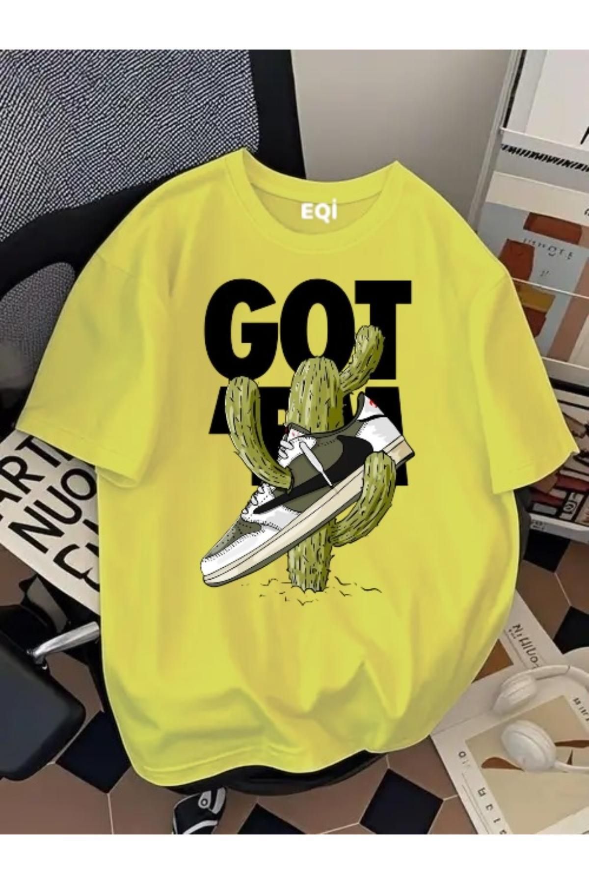 EQİ Got It Kaktüs Ayakkabı Baskılı Oversize T-Shirt
