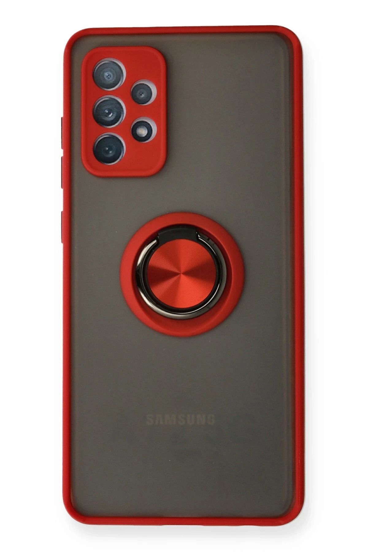 NewFace Samsung Galaxy A32 Kılıf Montreal Yüzüklü Silikon Kapak - Kırmızı FERRG