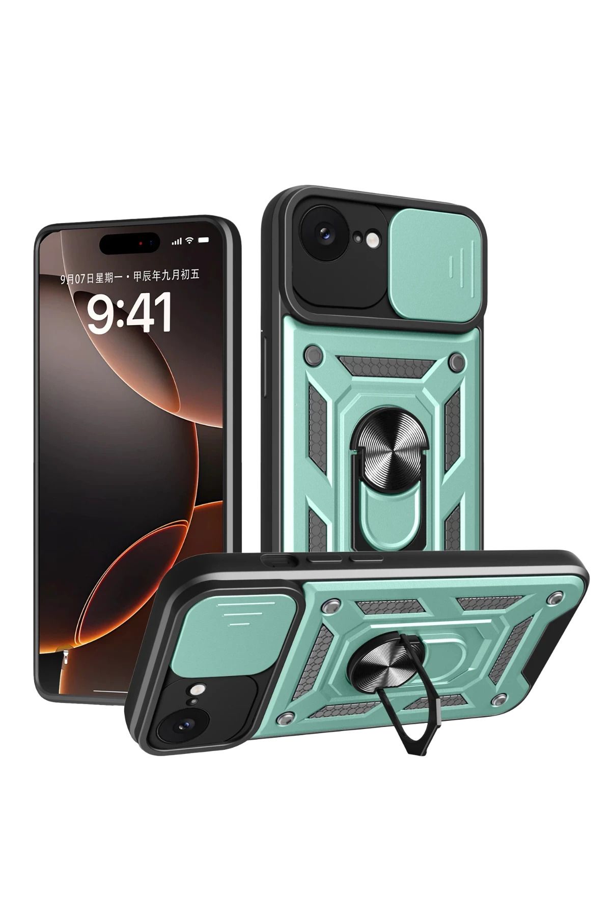 NewFace iPhone 16E Kılıf Pars Lens Yüzüklü Silikon - Yeşil FERRG
