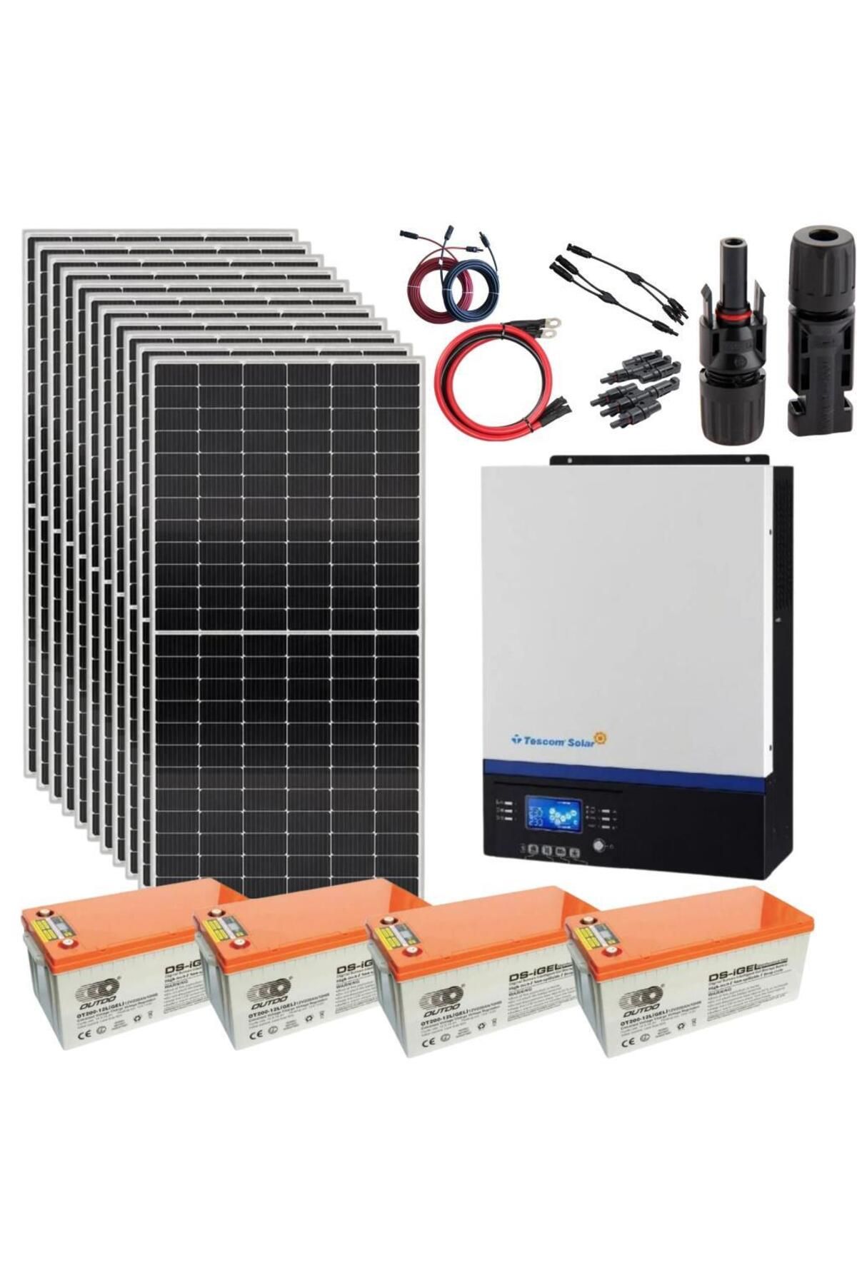 Fabri Solar Güneş Enerjisi Hazır Solar Paket – 5Kw Mppt İnverter + 9X 550W Güneş Paneli + 4X 12V 200Ah Jel Akü