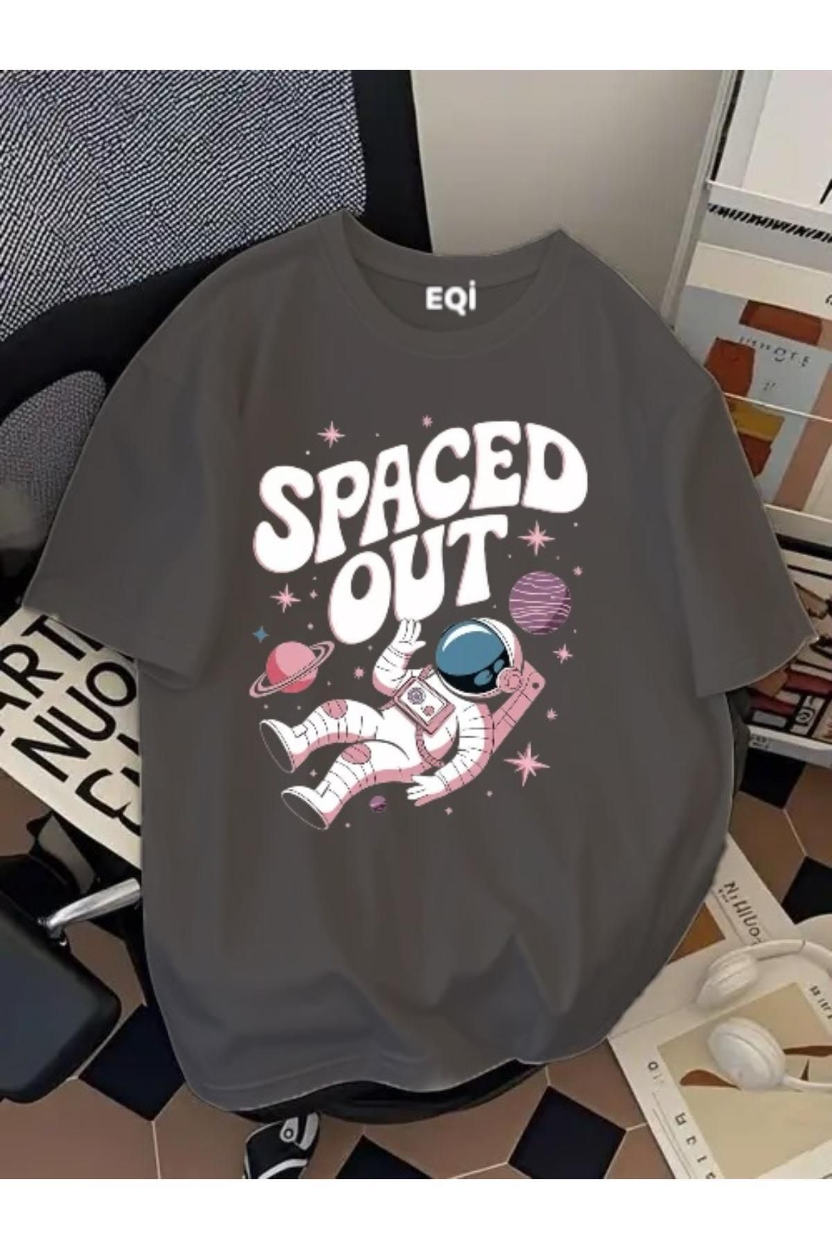 EQİ Astronot Spaced Out Baskılı Oversize T-Shirt