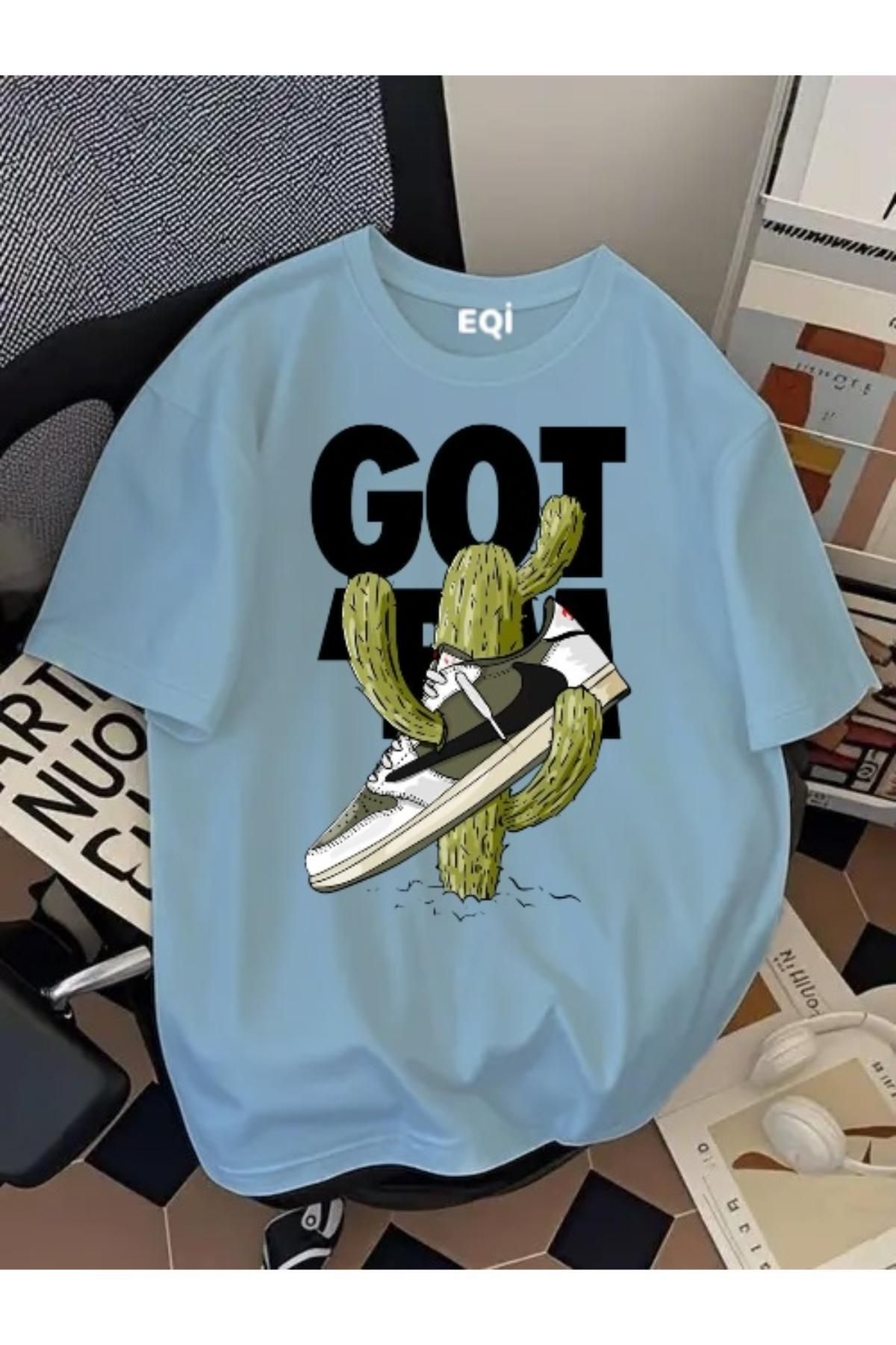EQİ Got It Kaktüs Ayakkabı Baskılı Oversize T-Shirt