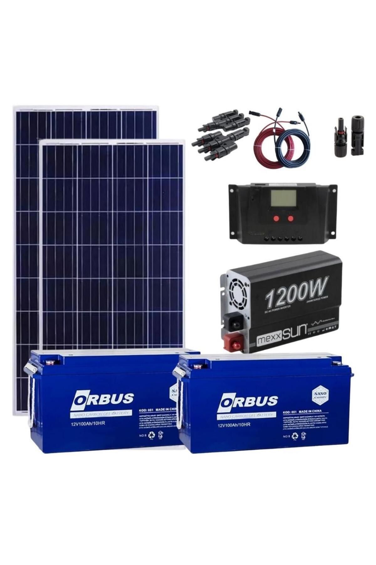 Fabri Solar Güneş Enerjisi Bağevi Solar Paket – 1200w Tam Sinüs Inverter 2x 240w Güneş Paneli 2x 12v 100ah J