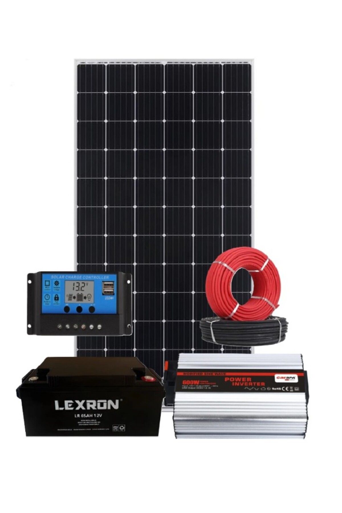 Fabri Solar Güneş Enerjisi Bağevi Solar Paket – 600W Tam Sinüs İnverter + 1X 240W Güneş Paneli + 1X 12V 65Ah Jel