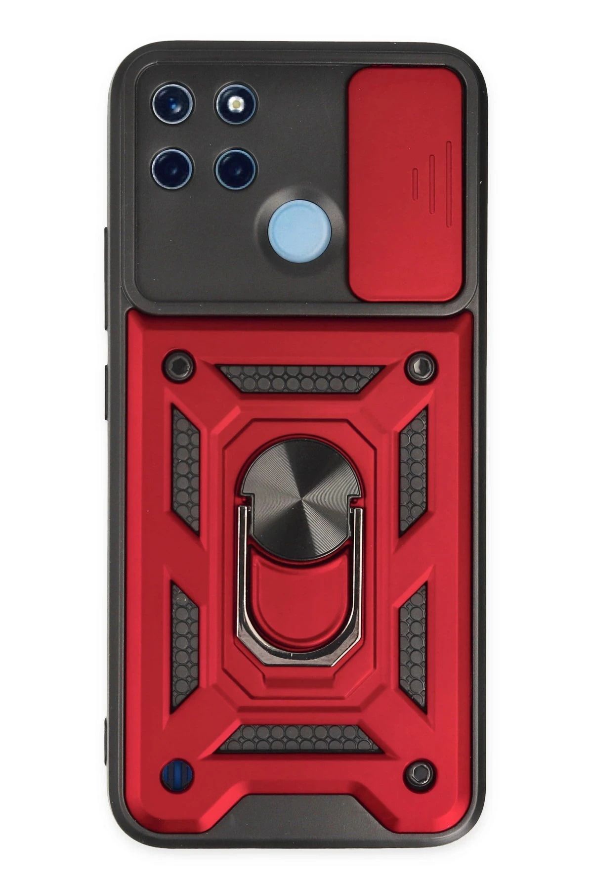 NewFace Realme C25Y Kılıf Pars Lens Yüzüklü Silikon - Kırmızı FERRG